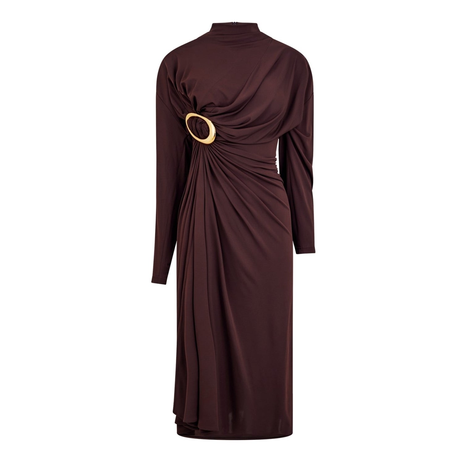 LUXURY HUB BOTTEGA VENETA WOMENS GATHERED CREPE MIDI DRESS