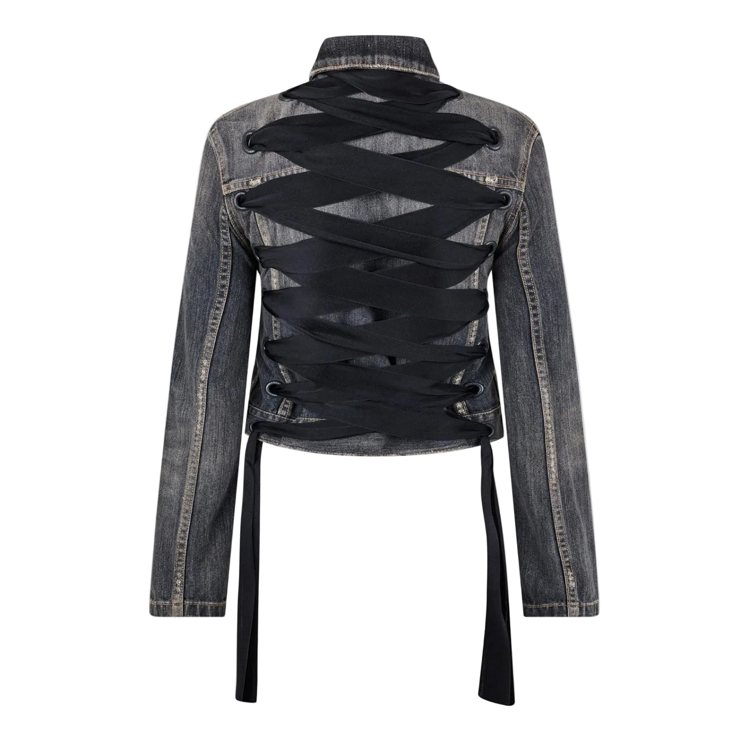 LUXURY HUB BALENCIAGA WOMEN'S BAL LACE-UP STRUCTURED DENIM JACKET