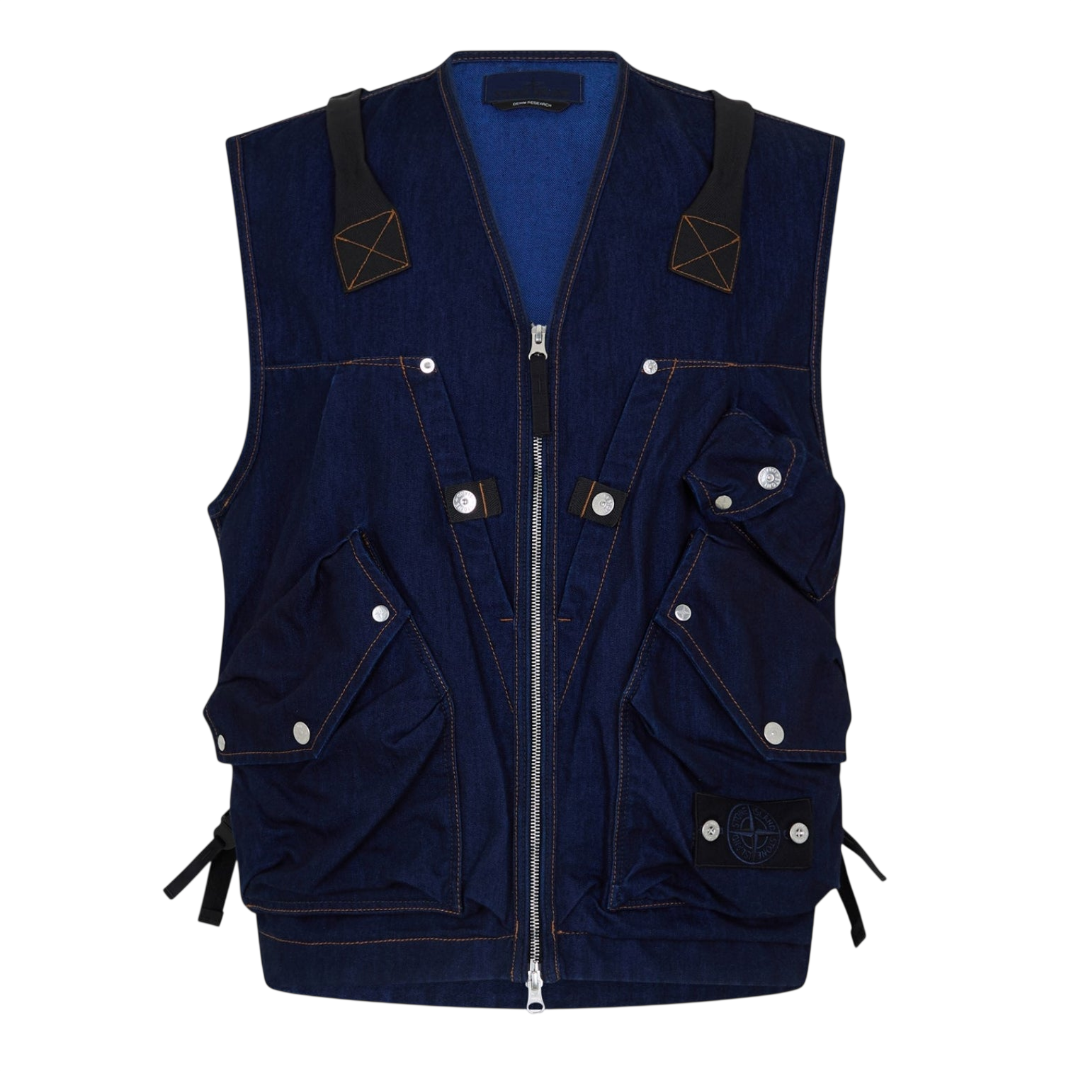 LUXURY HUB STONE ISLAND MEN'S DENIM RESEARCH SLEEVELESS GILET