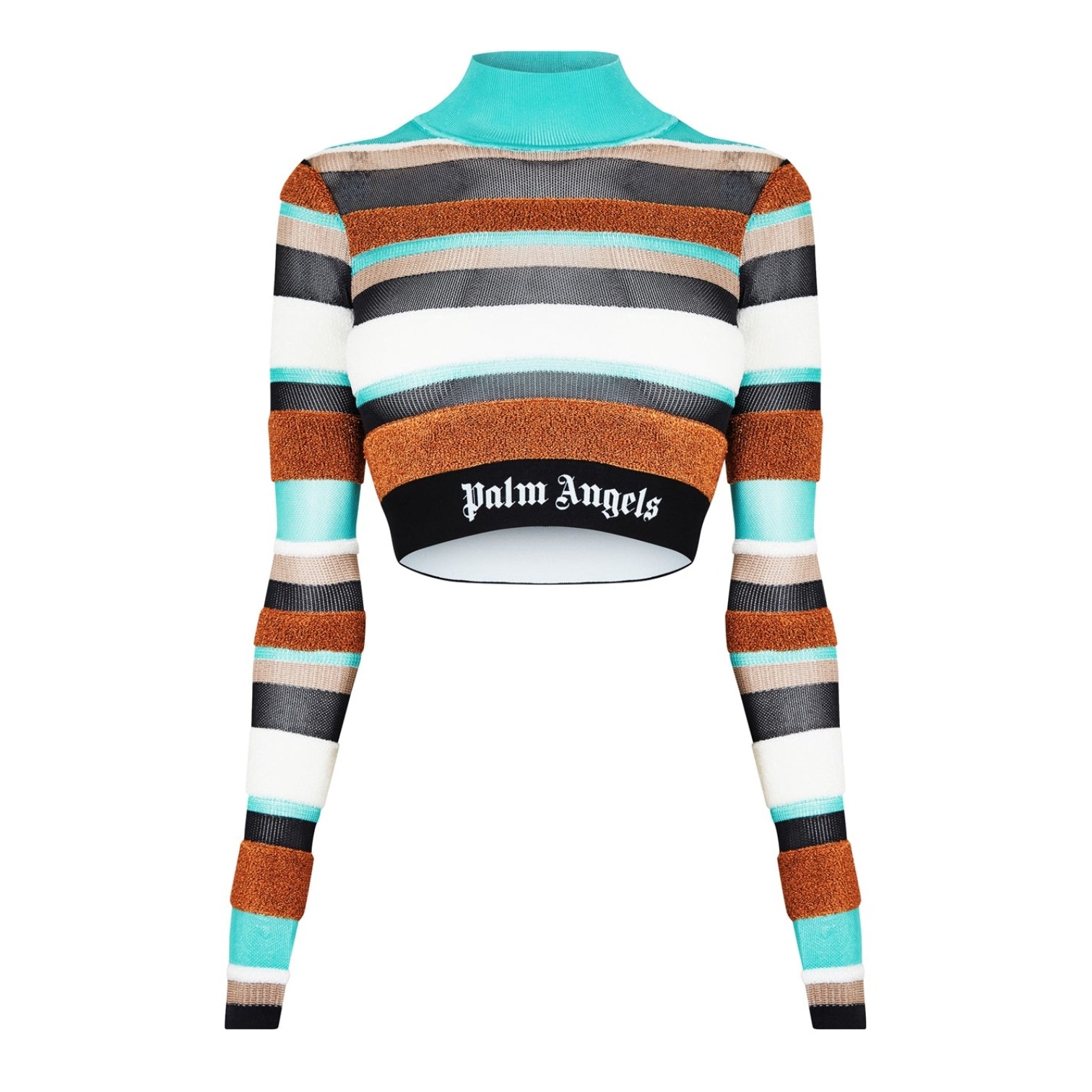 LUXURY HUB PALM ANGELS STRIPE KNIT LOGO LONG SLEEVE TOP