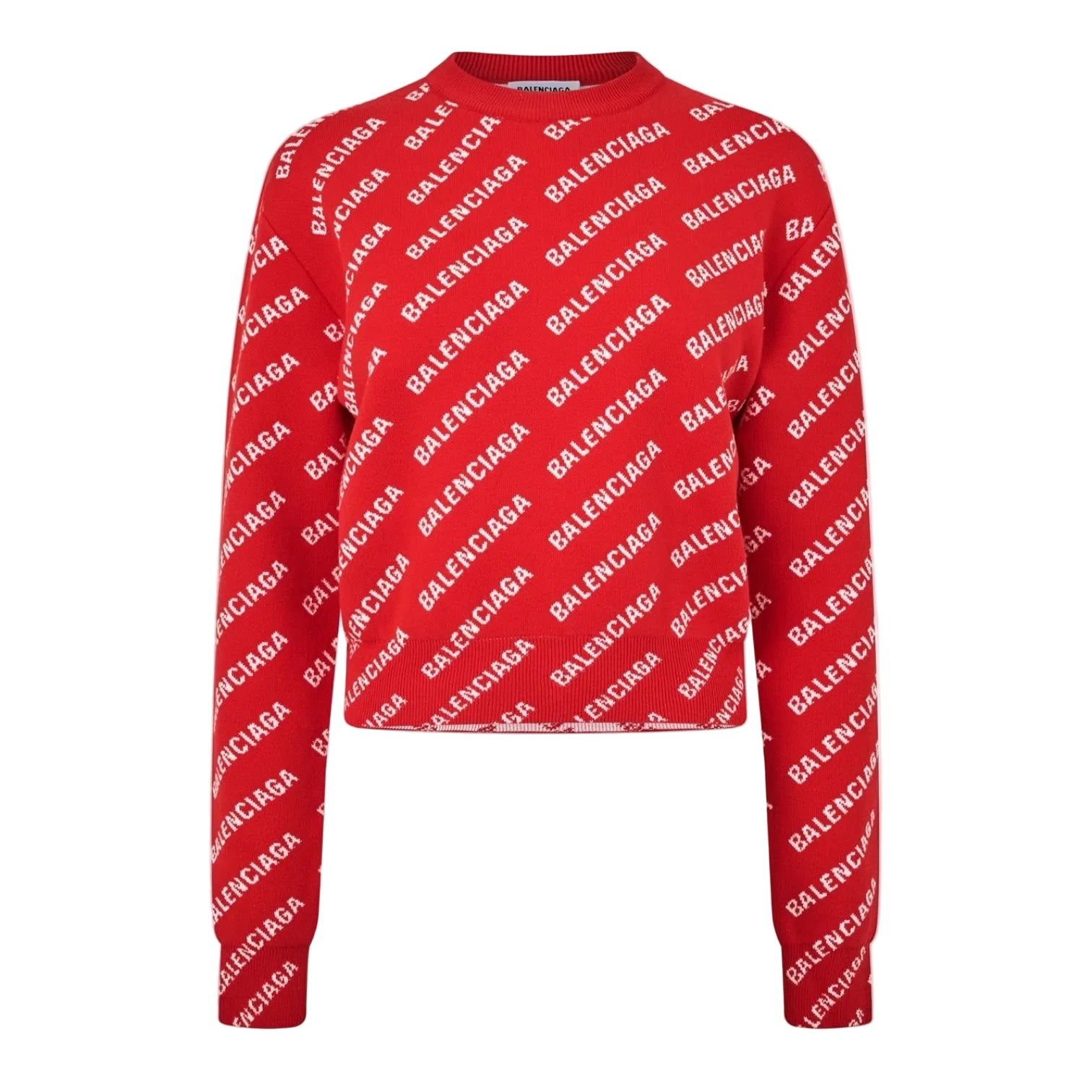 LUXURY HUB BALENCIAGA LOGO JACQUARD COTTON-BLEND CREWNECK JUMPER