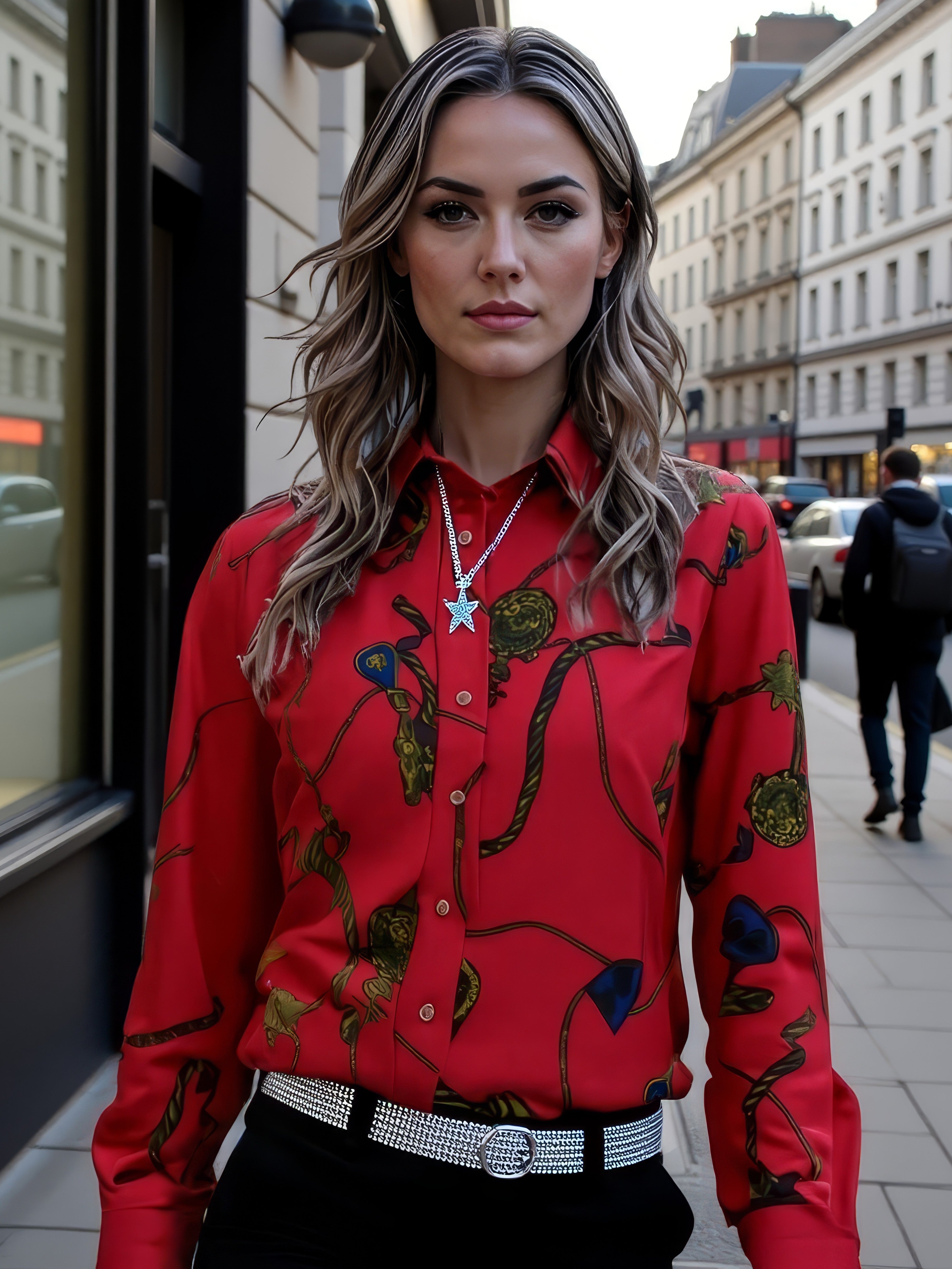 LUXURY HUB LAUREN BY RALPH LAUREN CLASSIC FIT PRINT CHARMEUSE SHIRT