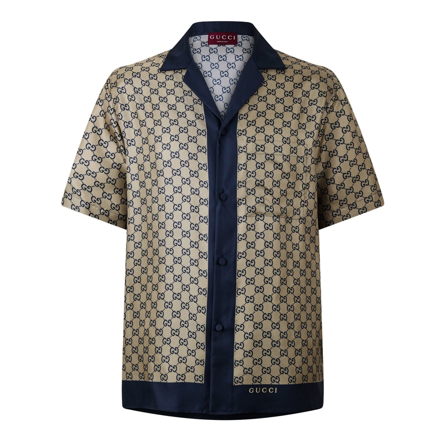 LUXURY HUB GUCCI MEN'S GG MONOGRAM LOGO SILK BOWLING SHIRT