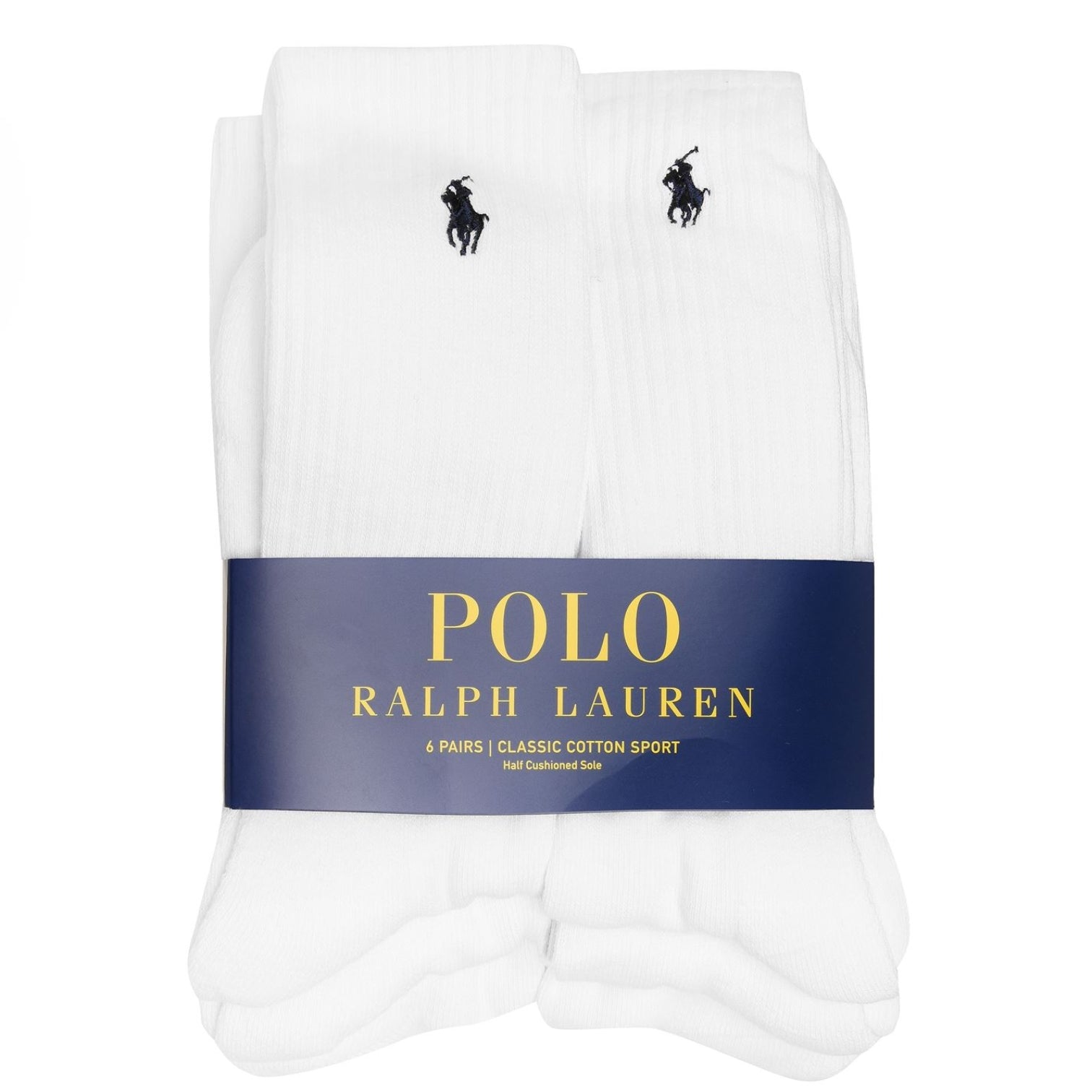 LUXURY HUB RALPH LAUREN 6 PACK CREW SOCKS