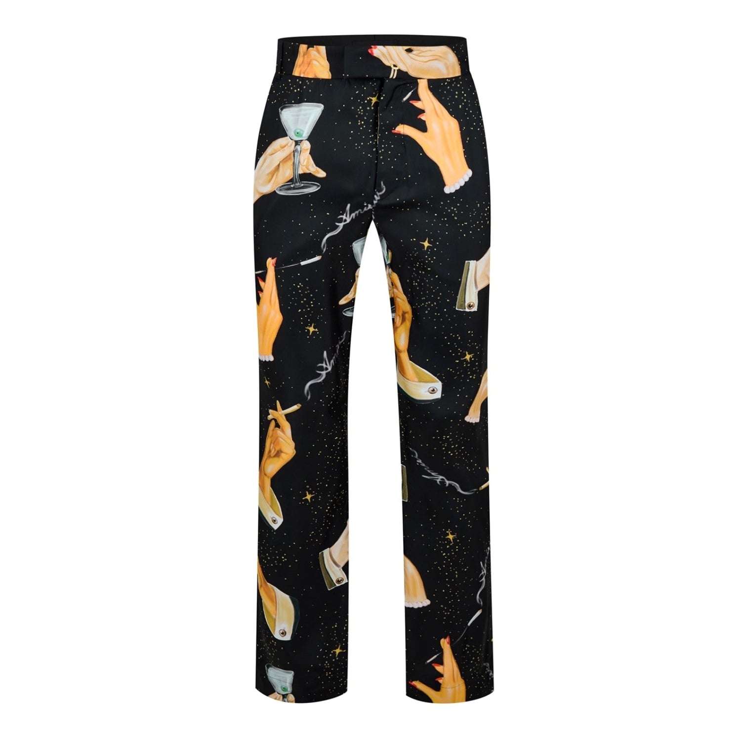 LUXURY HUB AMIRI CHAMPAGNE GRAPHIC-PRINT WIDE-LEG SILK TROUSERS