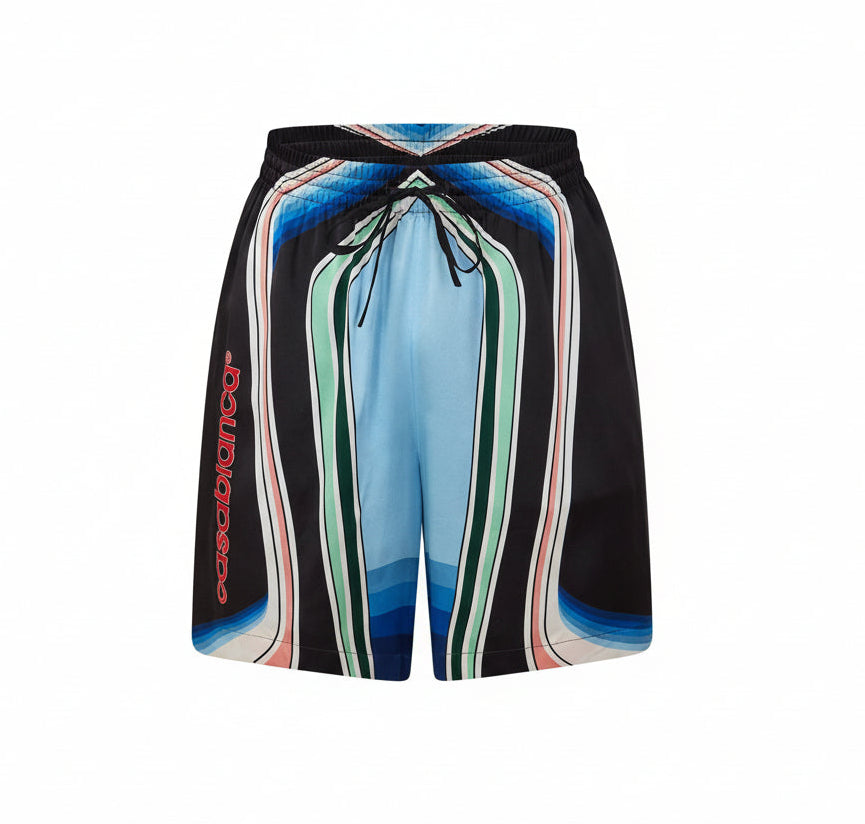 LUXURY HUB CASABLANCA MEN'S PATTERN WOVEN ELASTICATED TRACKSUIT SHORTS