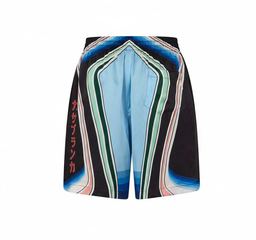 LUXURY HUB CASABLANCA MEN'S PATTERN WOVEN ELASTICATED TRACKSUIT SHORTS