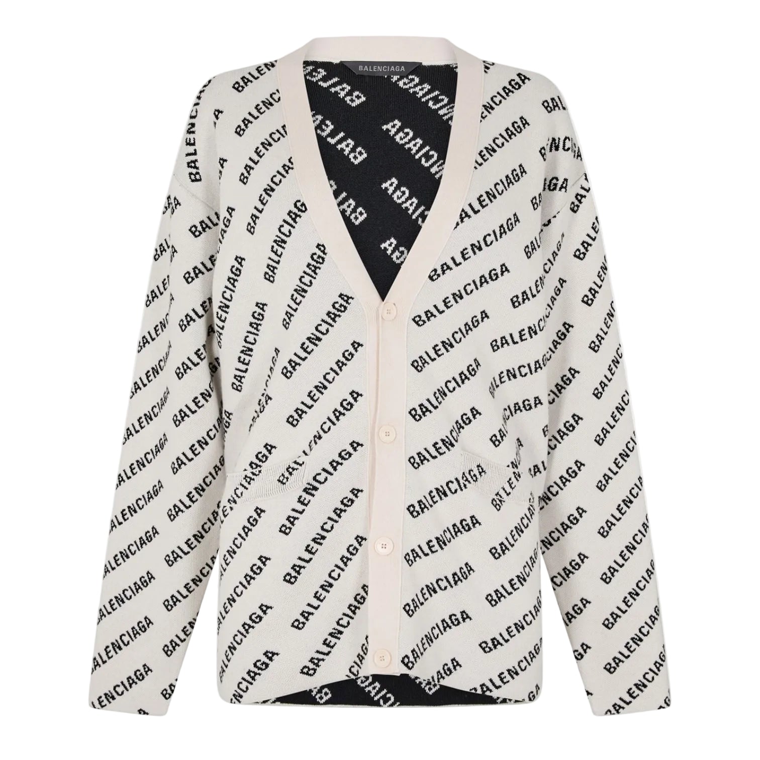 LUXURY HUB BALENCIAGA LOGO JACQUARD PRINT CARDIGAN