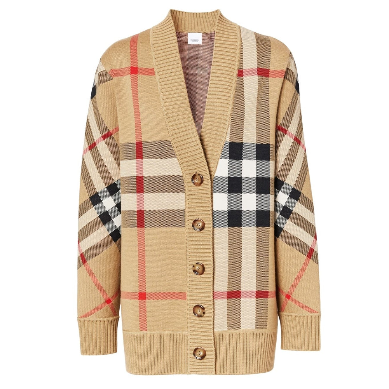 LUXURY HUB BURBERRY WOMEN'S CHECK WOOL CARAGH CARDIGAN