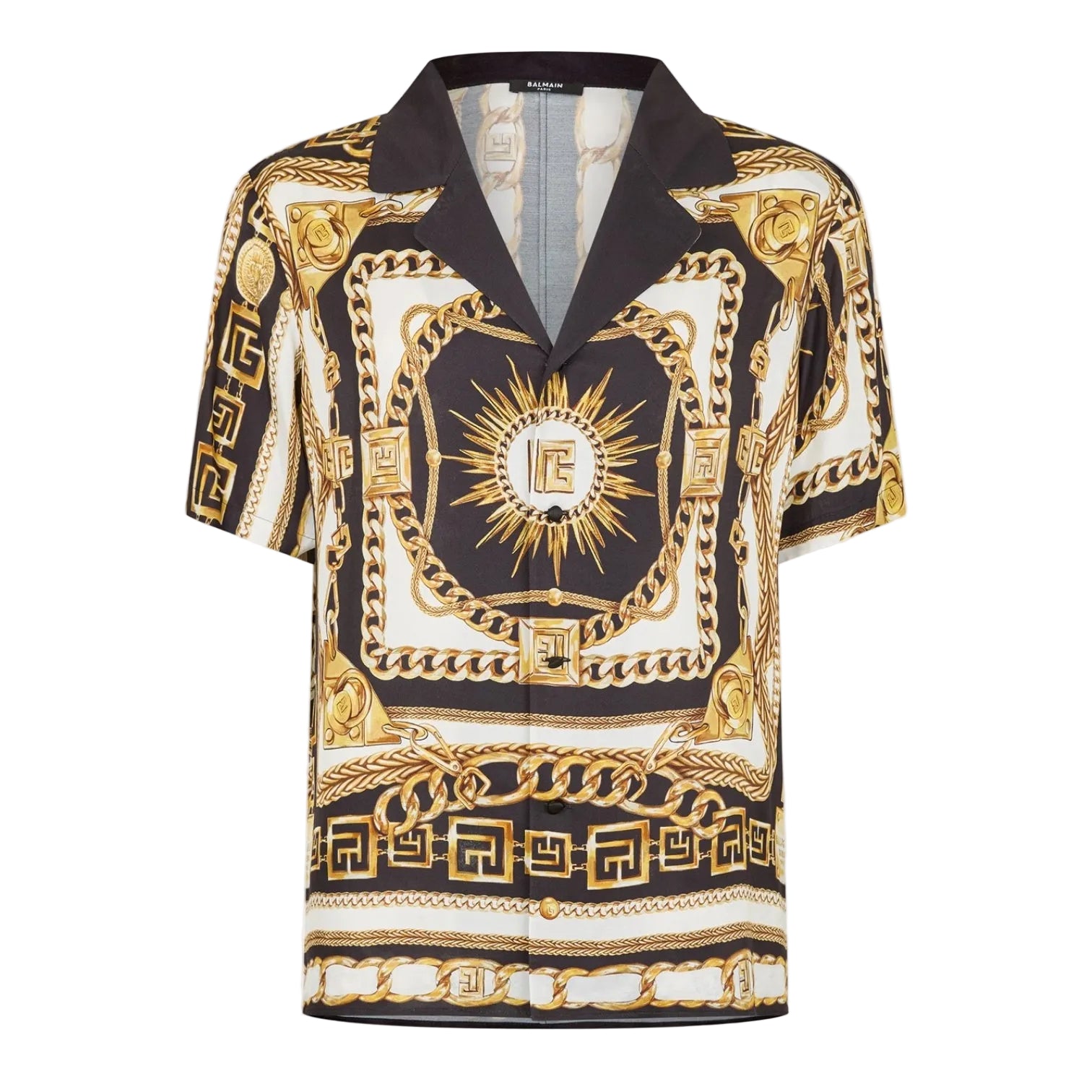LUXURY HUB BALMAIN MEN'S PATTERNED SHORT SLEEVE SHIRT