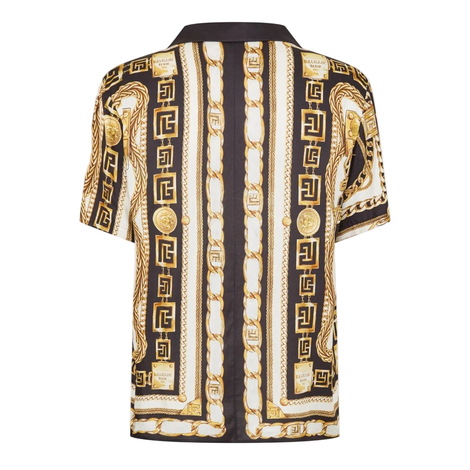 LUXURY HUB BALMAIN MEN'S PATTERNED SHORT SLEEVE SHIRT