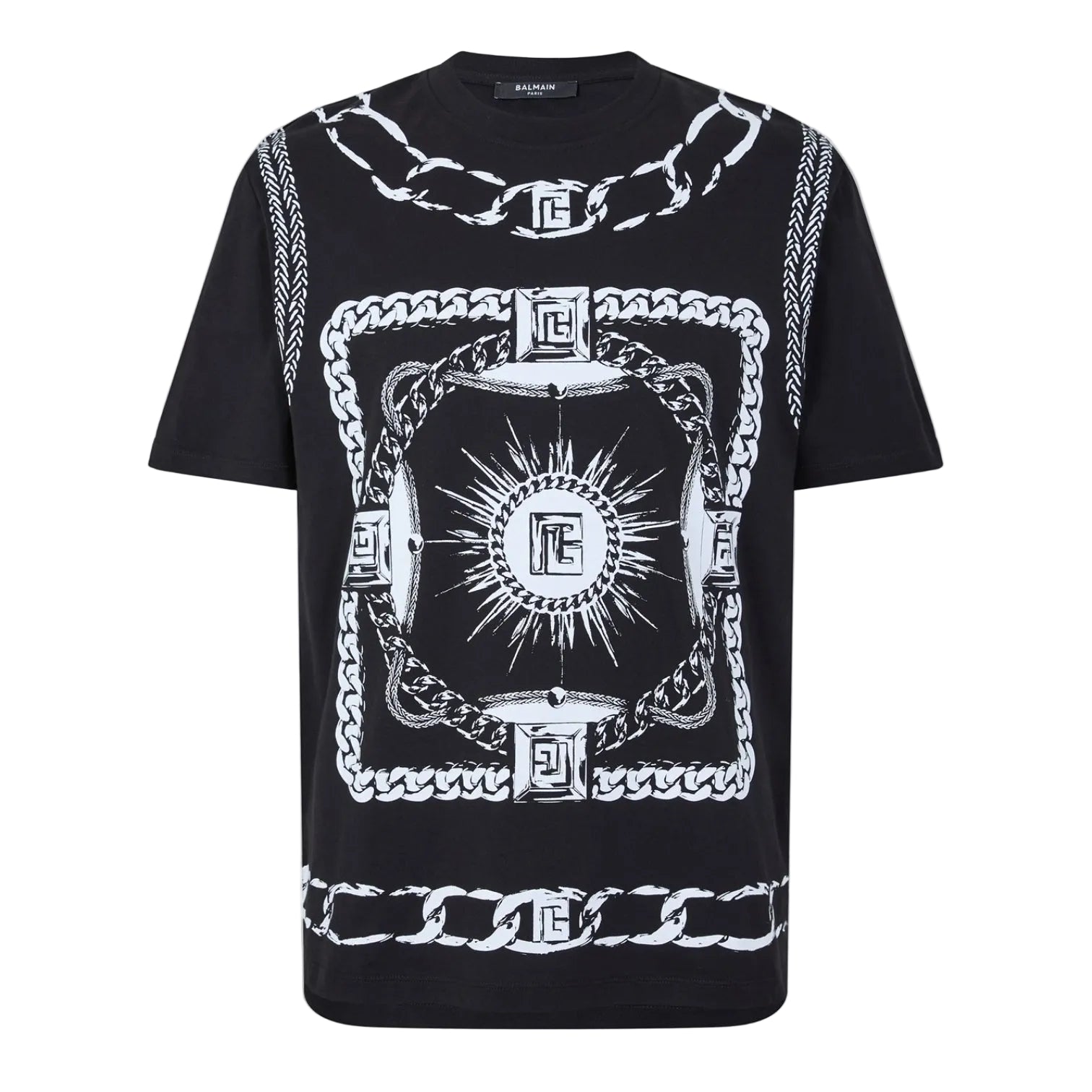 LUXURY HUB BALMAIN MEN'S FOULARD FOULARD PATTERN T-SHIRT