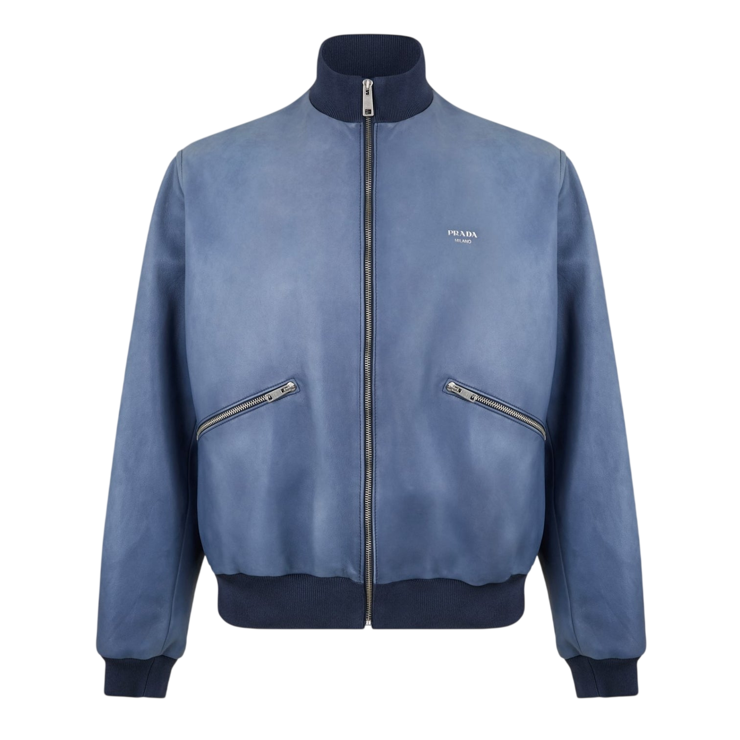 LUXURY HUB PRADA MEN'S BOMBER-STYLE LONG SLEEVE LEATHER JACKET