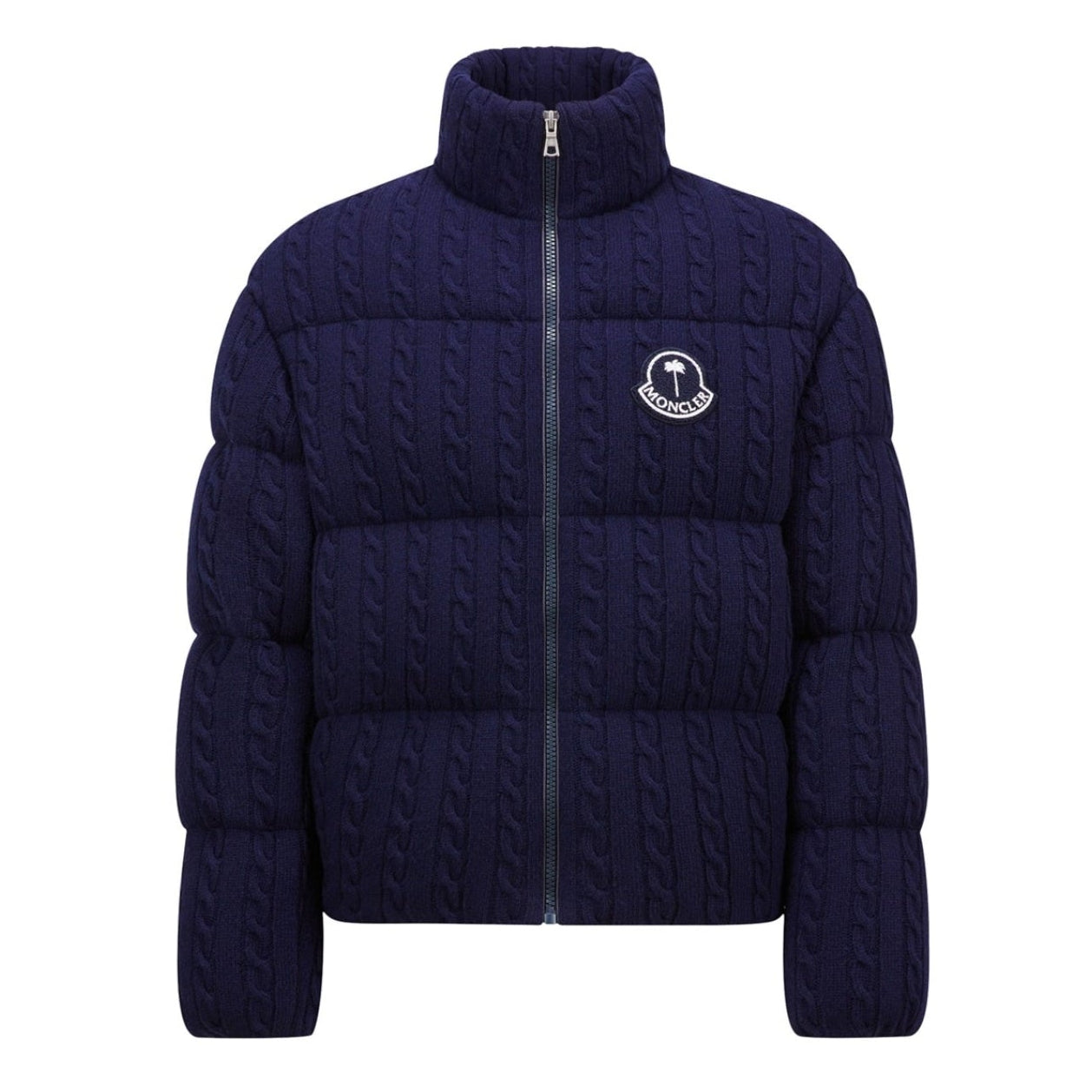 LUXURY HUB MONCLER MEN'S AUSTRU WOOL CABLE KNIT LONG SLEEVE SHORT PUFFER JACKET