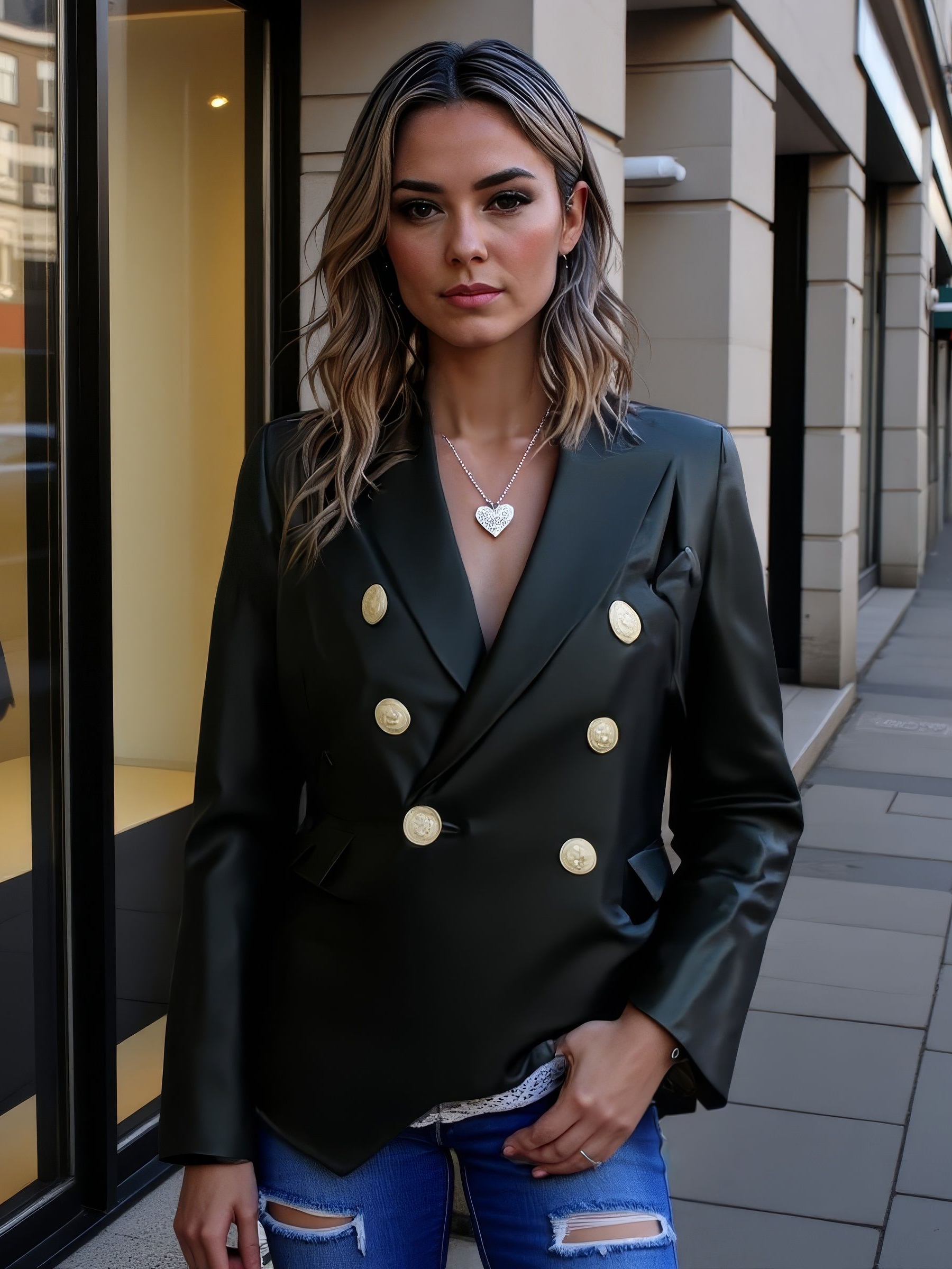 LUXURY HUB BALMAIN DOUBLE BREASTED LEATHER BLAZER