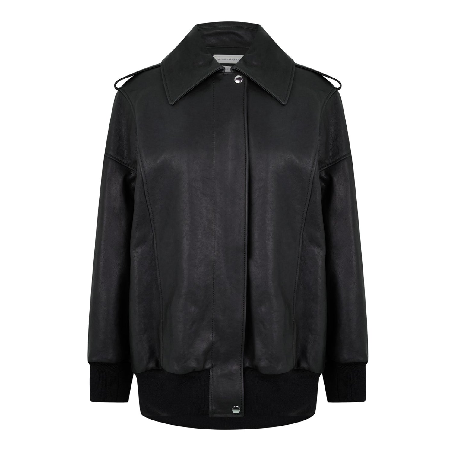 LUXURY HUB ALEXANDER MCQUEEN WOMEN'S AVIATOR BOMBER LEATHER LONG SLEEVE OVERSIZED FIT JACKET