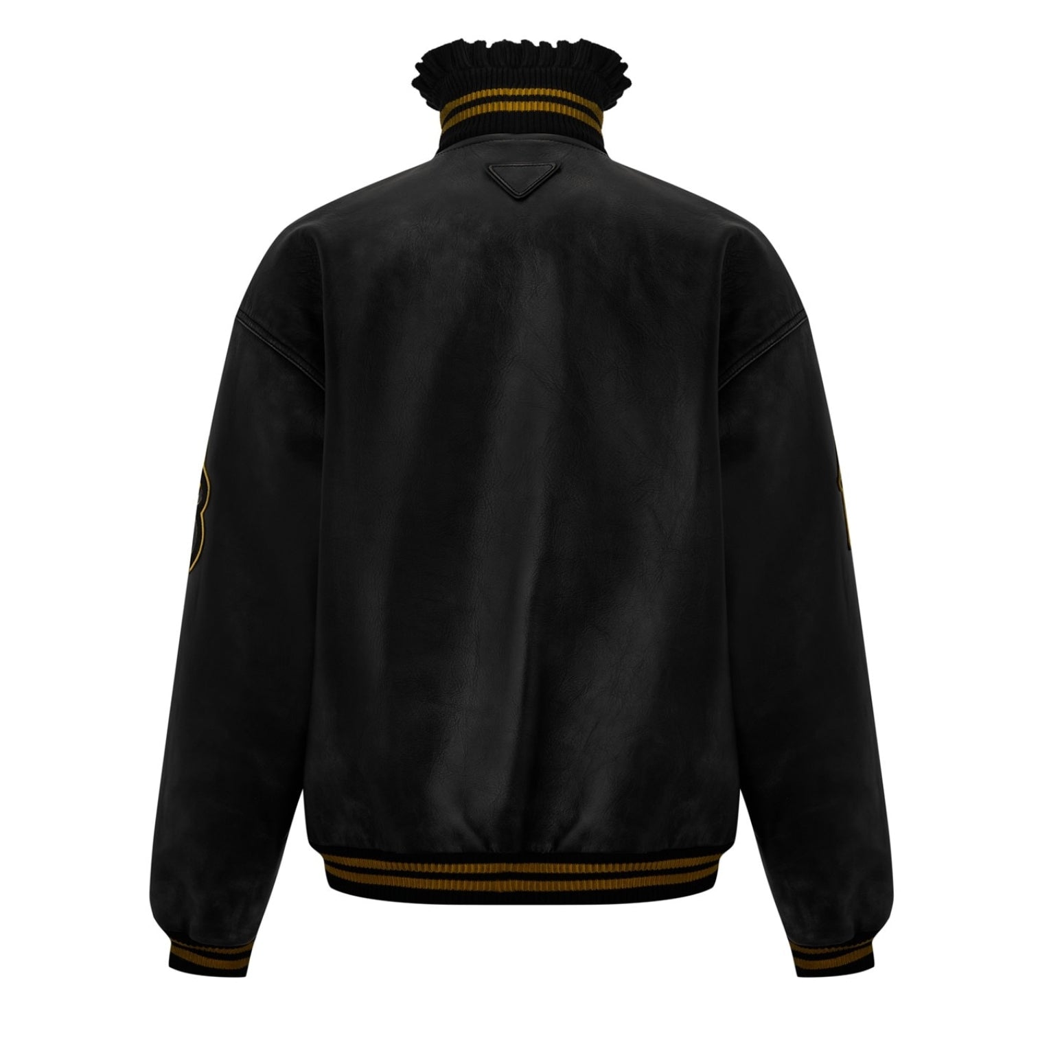 LUXURY HUB PRADA HIGH COLLAR LEATHER VARSITY JACKET