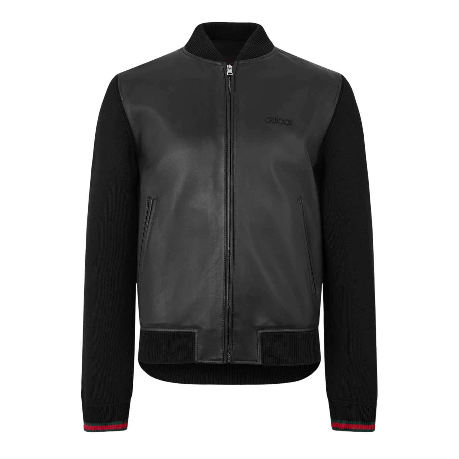 LUXURY HUB GUCCI MEN'S NAPPA LEATHER KNIT LONG SLEEVE LEATHER JACKET