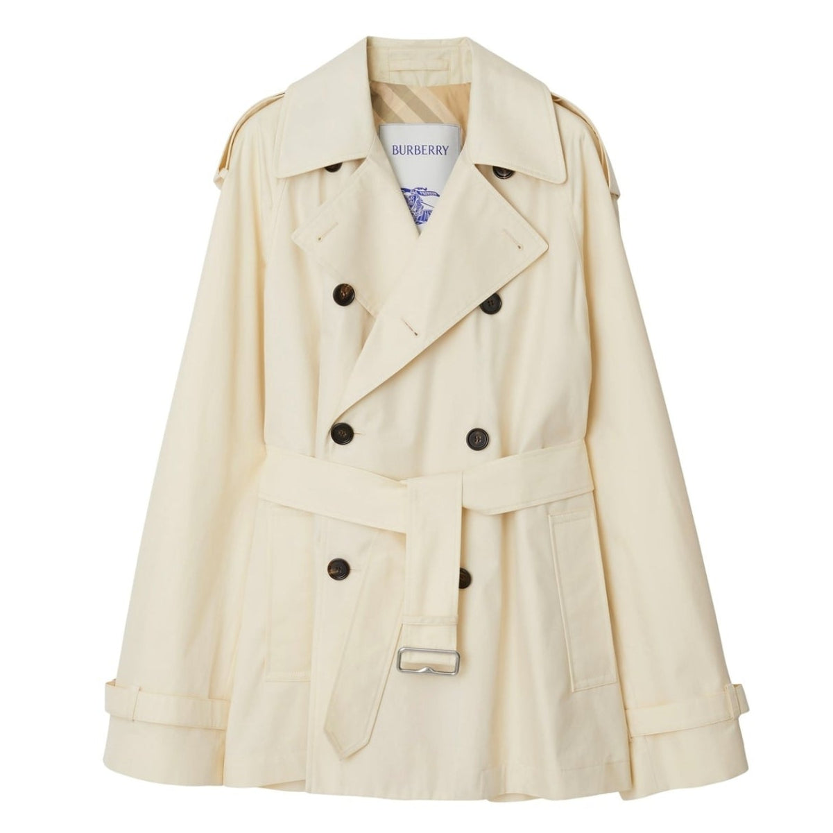 LUXURY HUB BURBERRY WOMEN'S SHORT GABARDINE CROPPED ORGANIC COTTON OVERSIZED MAC