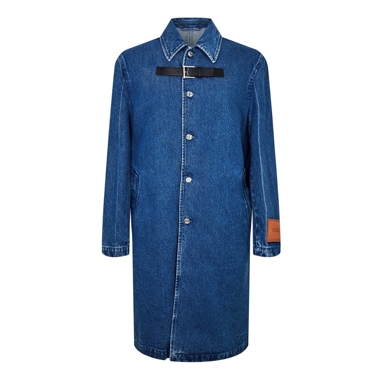 LUXURY HUB VERSACE DENIM MIDI COAT