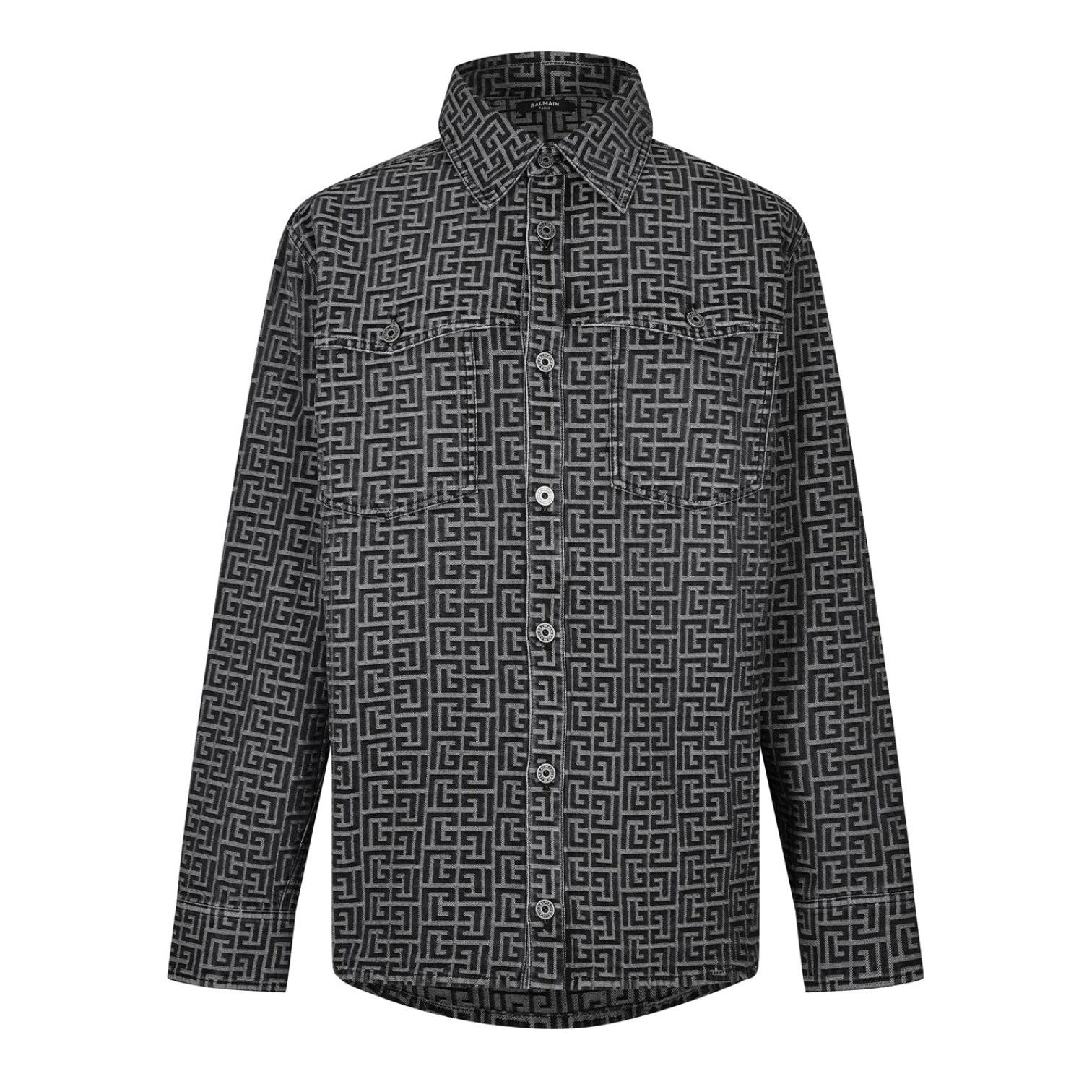 LUXURY HUB BALMAIN MONOGRAMMED JACQUARD DENIM SHIRT