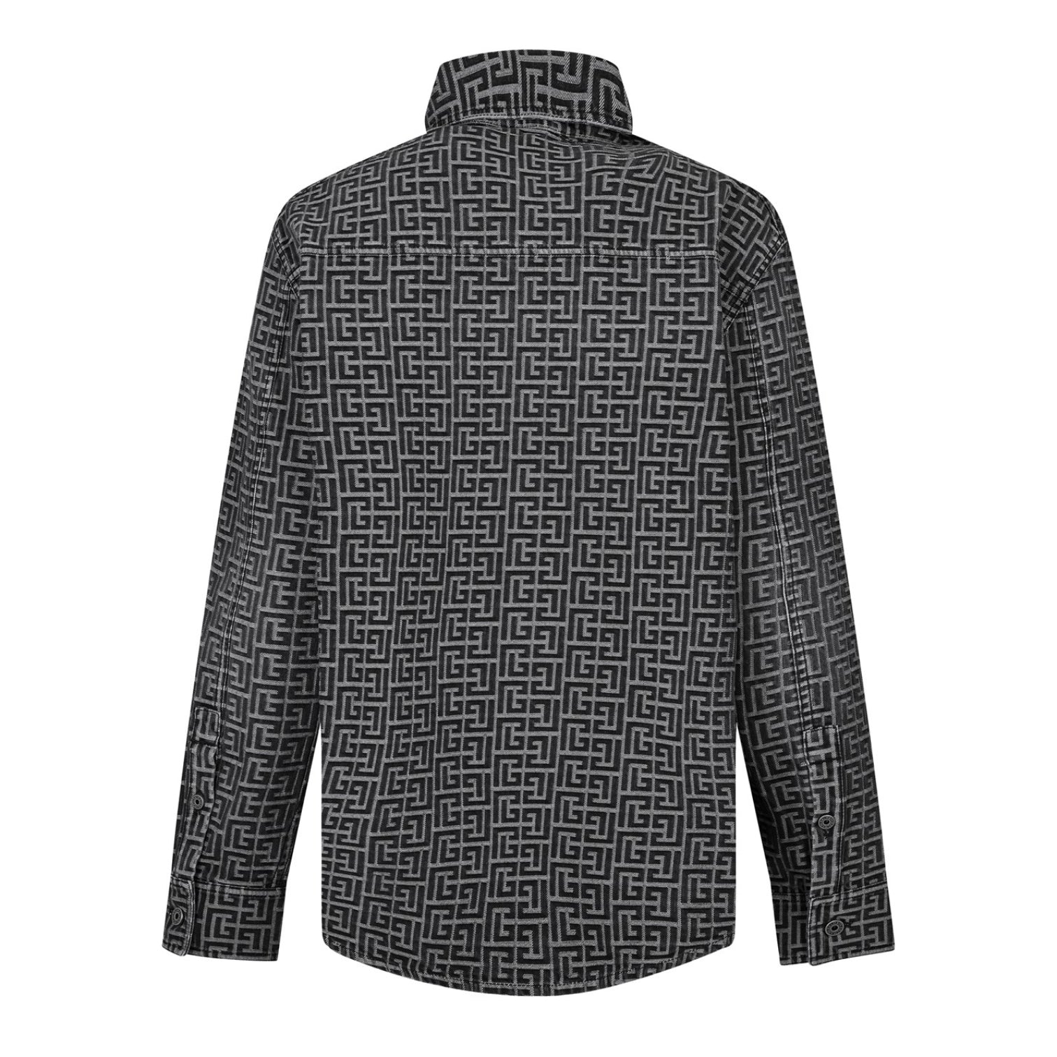 LUXURY HUB BALMAIN MONOGRAMMED JACQUARD DENIM SHIRT