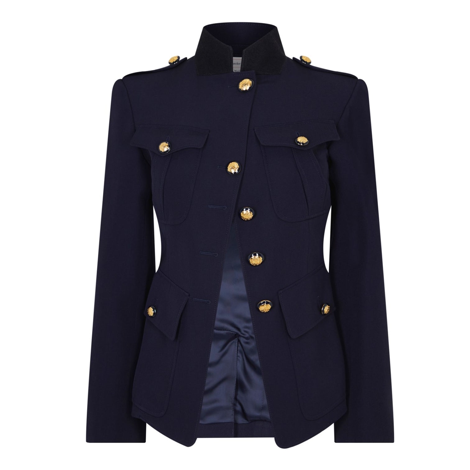 LUXURY HUB ALEXANDER MCQUEEN WOMEN'S ASYMMETRICAL MILITARY WOOL STAND COLLAR FIELD JACKET