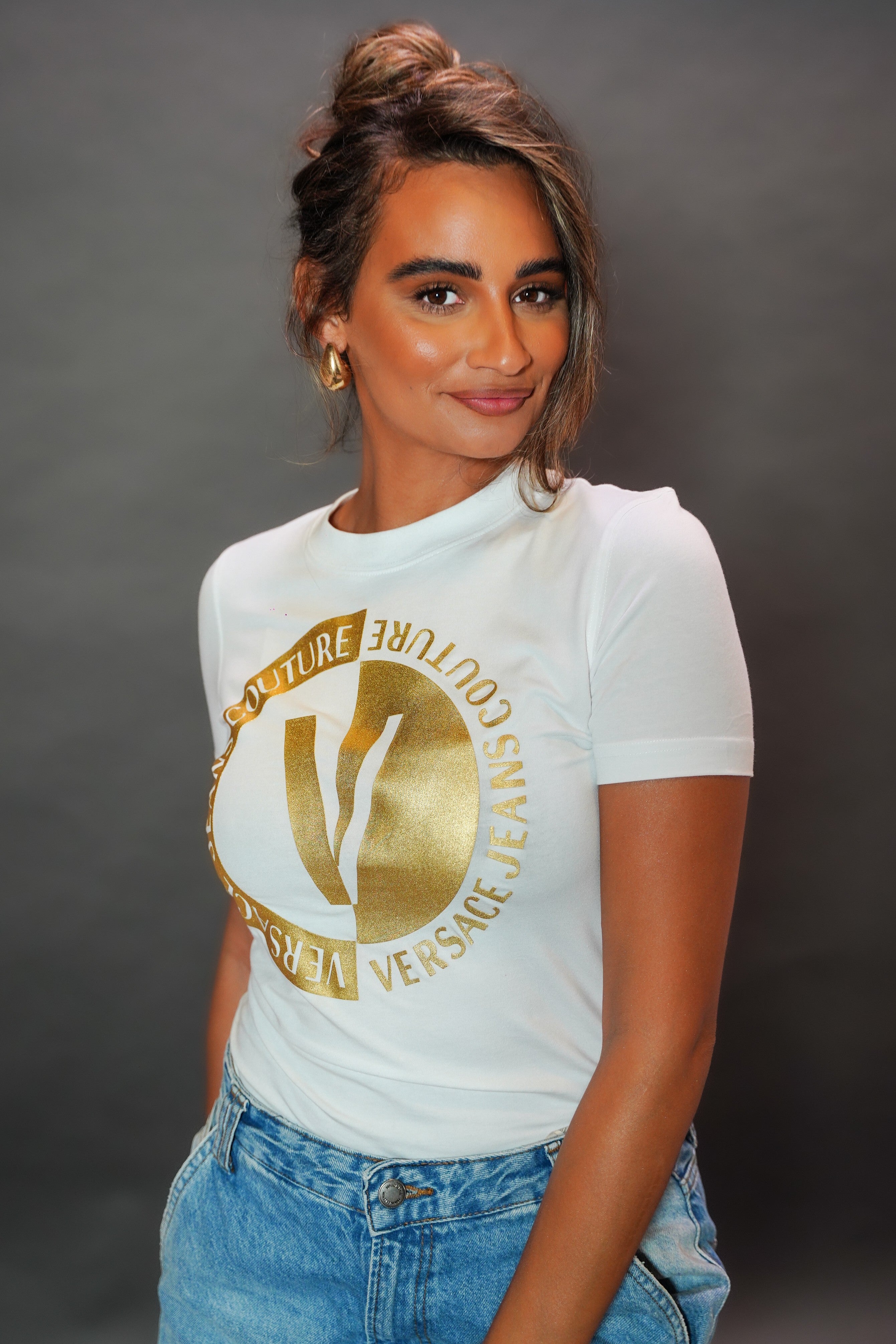 LUXURY HUB VERSACE JEANS COUTURE PRINTED LOGO TOP