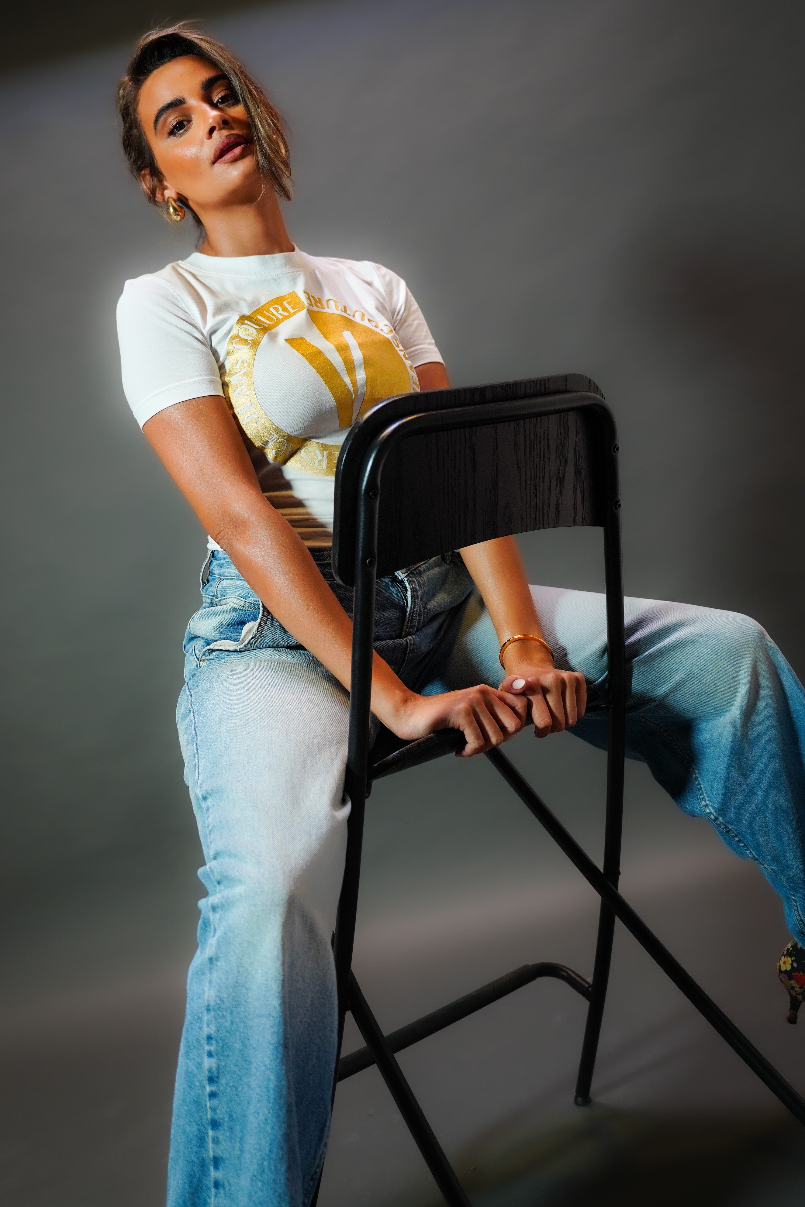 LUXURY HUB VERSACE JEANS COUTURE PRINTED LOGO TOP