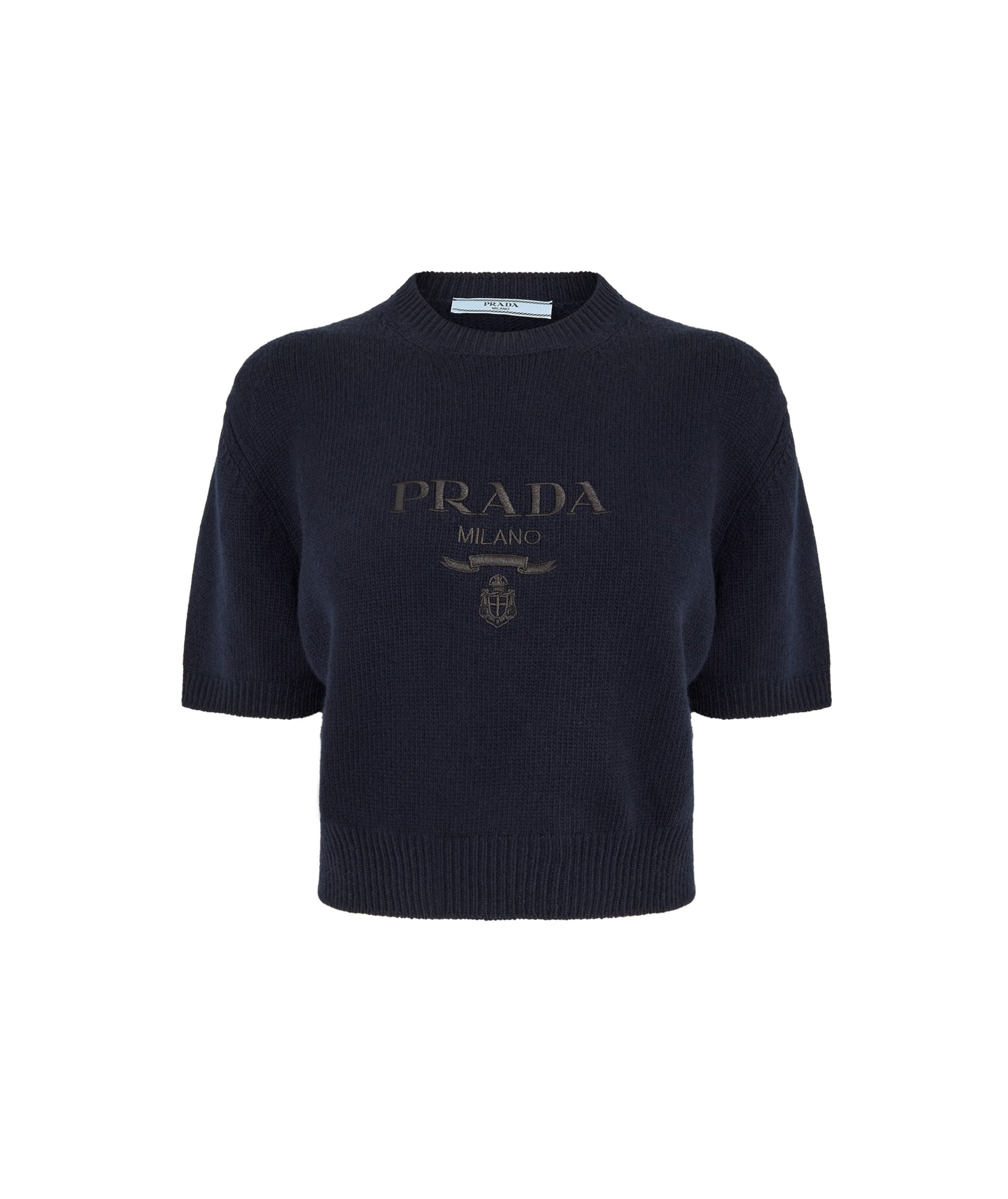 LUXURY HUB PRADA WOMEN'S CASHMERE SHORT SLEEVE KNITTED TOP