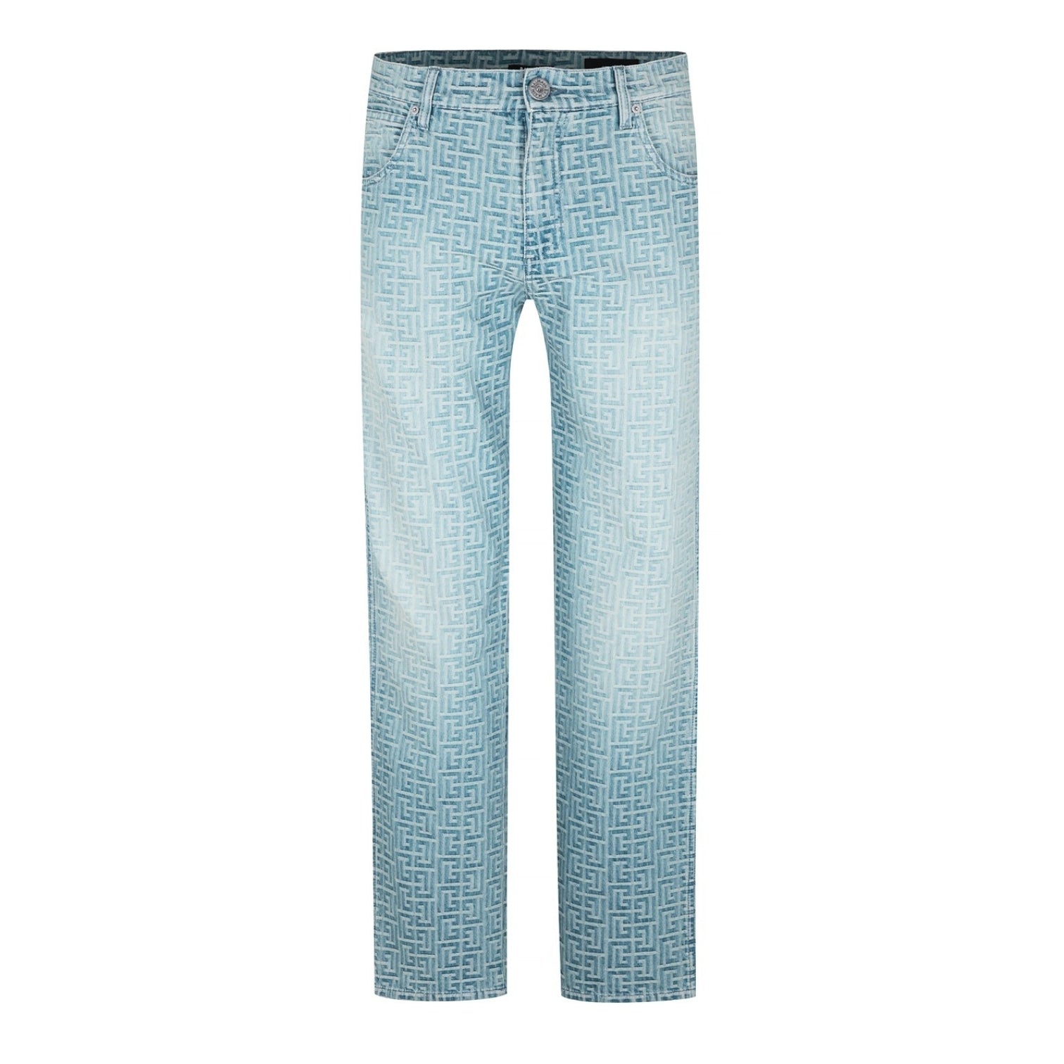 LUXURY HUB BALMAIN MONOGRAMMED JACQUARD DENIM JEANS