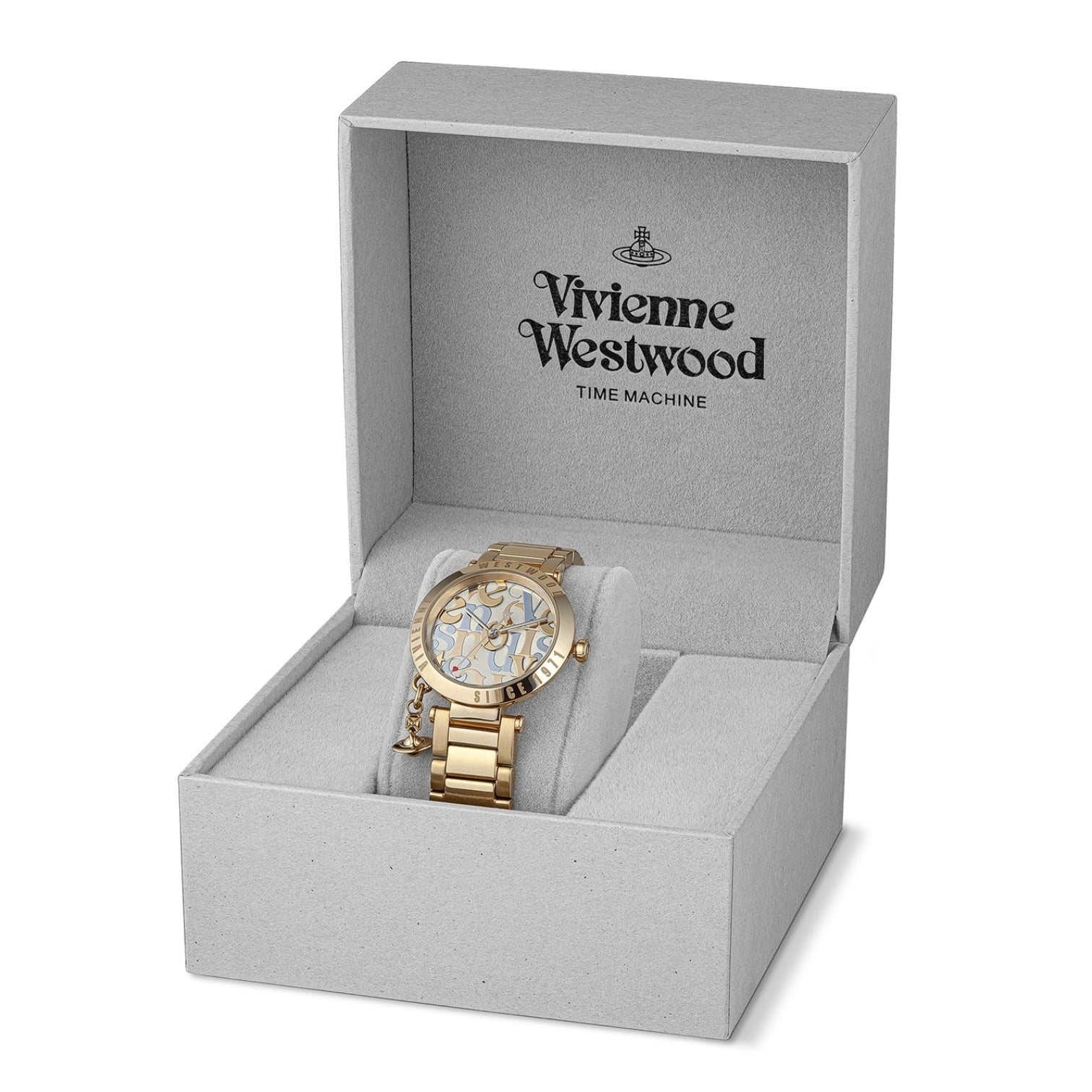 LUXURY HUB VIVIENNE WESTWOOD ORB LOGOMANIA 32MM STAINLESS STEEL WATCH