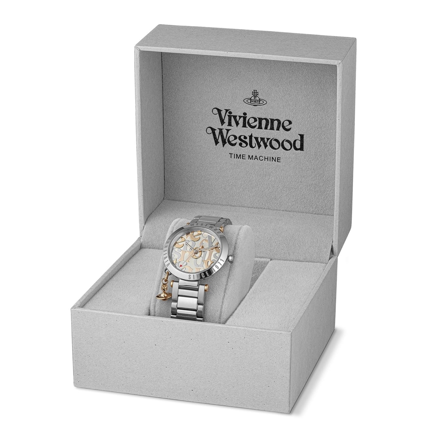 LUXURY HUB VIVIENNE WESTWOOD ORB LOGOMANIA 32MM STAINLESS STEEL WATCH