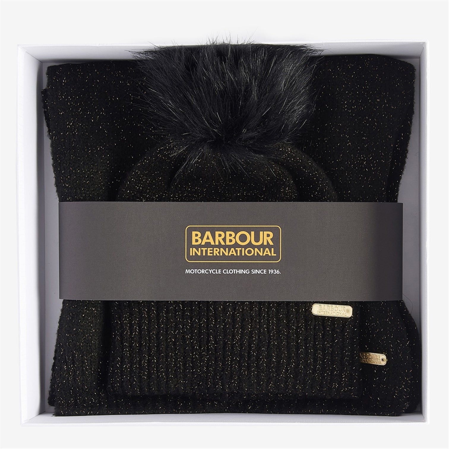 LUXURY HUB BARBOUR INTERNATIONAL SPARKLE BEANIE & SCARF GIFT SET