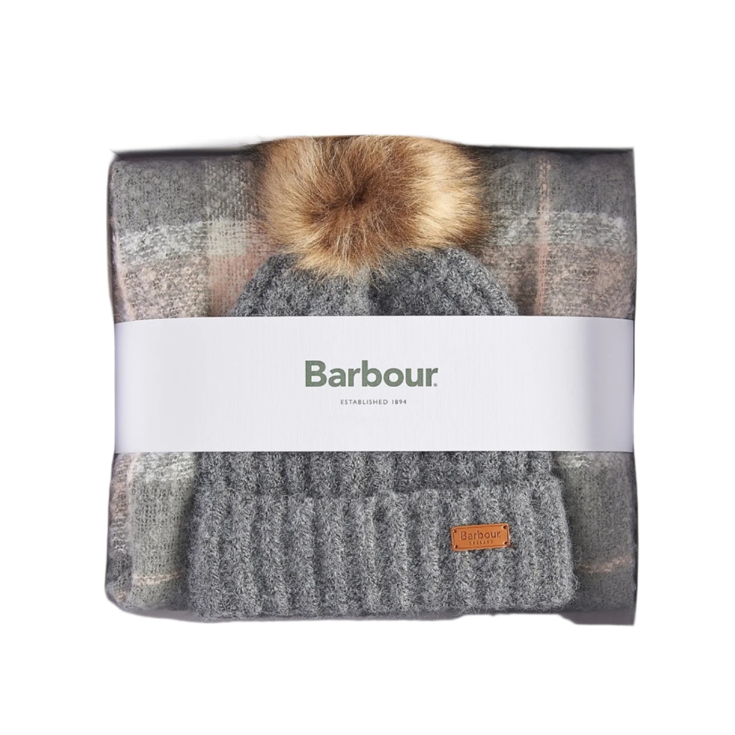 LUXURY HUB BARBOUR SALTBURN BEANIE & TARTAN SCARF GIFT SET