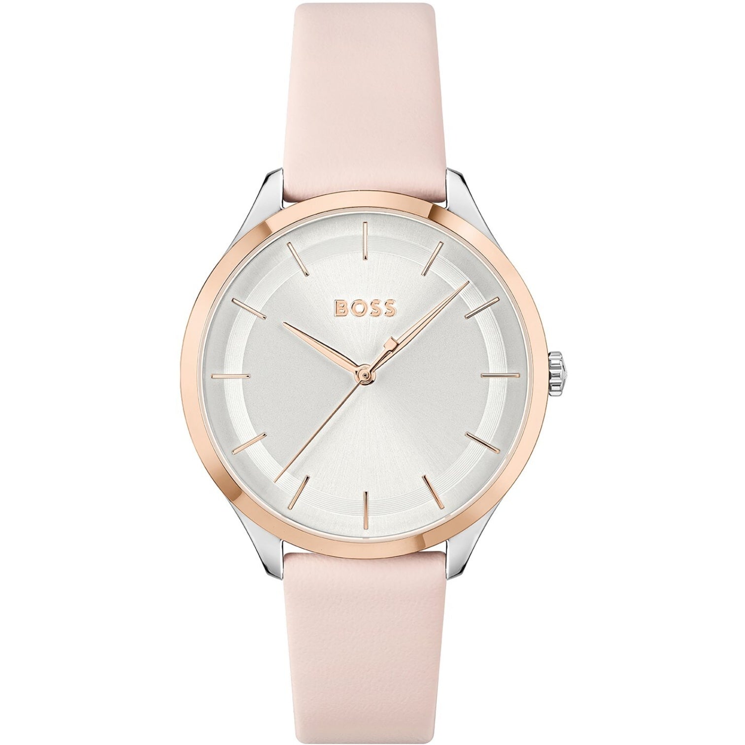 LUXURY HUB BOSS PURA PINK LEATHER STRAP WATCH