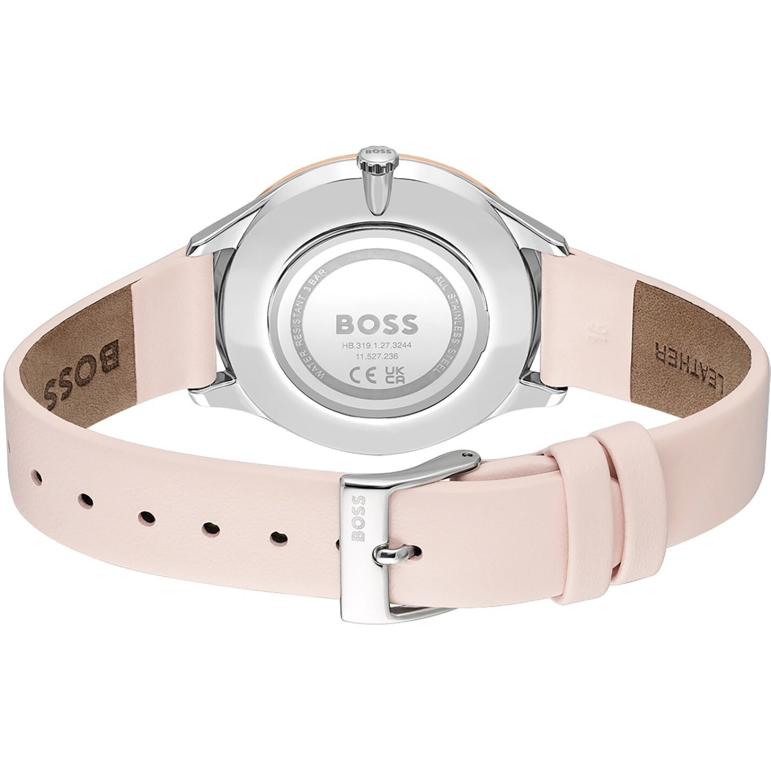 LUXURY HUB BOSS PURA PINK LEATHER STRAP WATCH