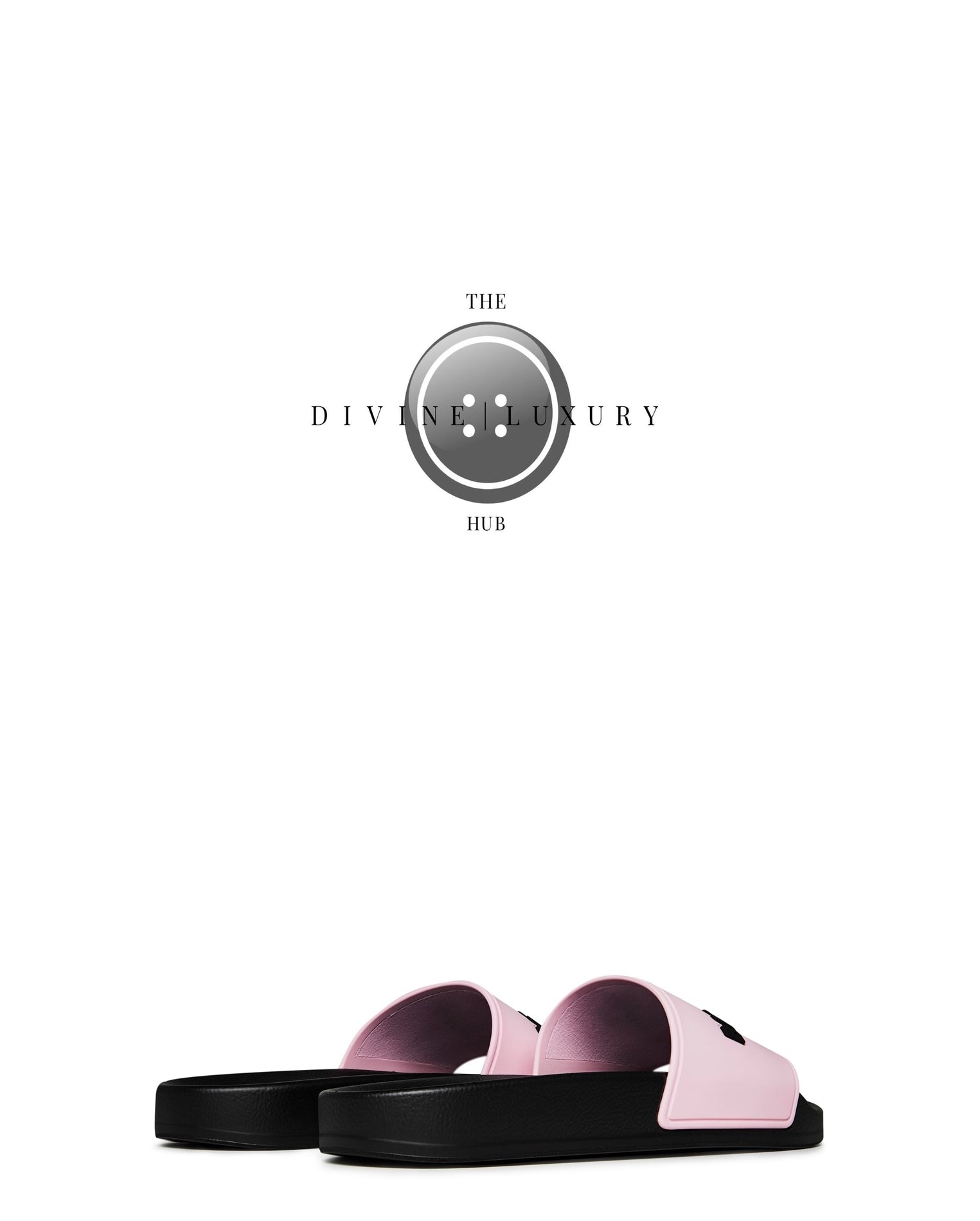 LUXURY HUB PINK & BLACK BALENCIAGA LOGO SLIDERS