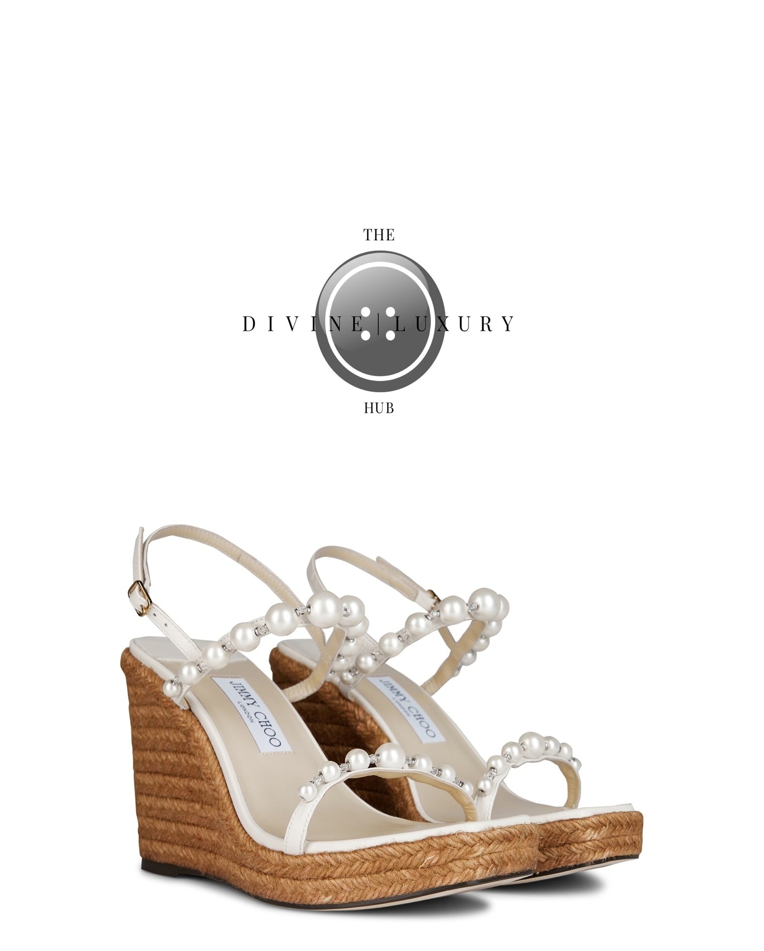 LUXURY HUB JIMMY CHOO AMATUUS NAPPA LATTE WEDGE SANDALS WITH PEARLS