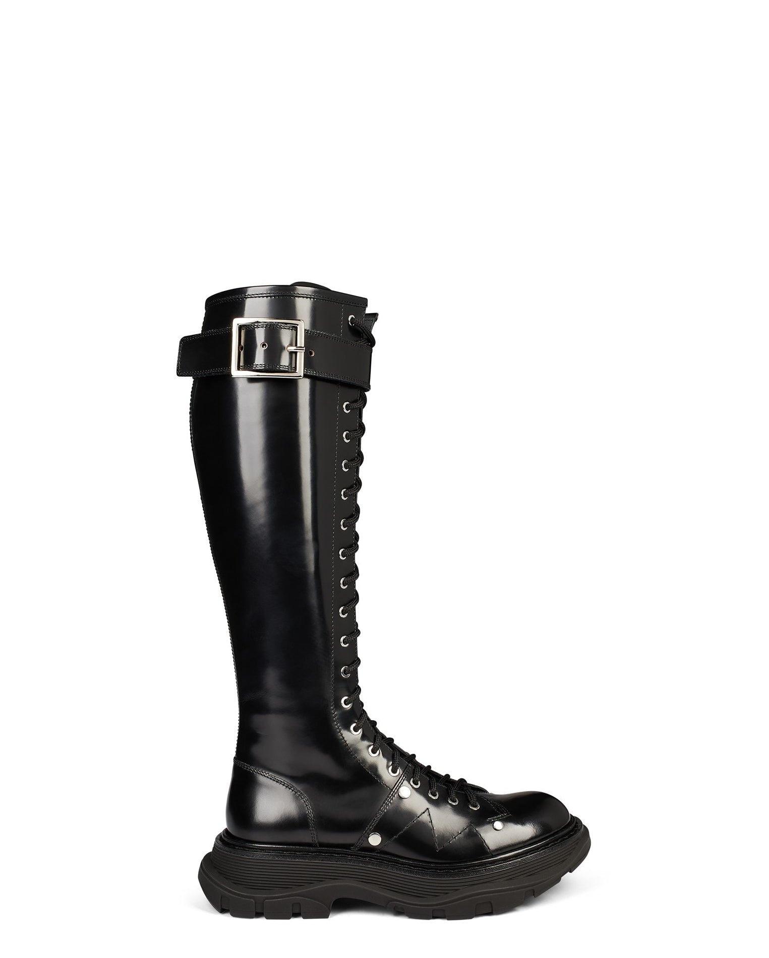 LUXURY HUB ALEXANDER MCQUEEN TREAD LACE-UP KNEE-HIGH BOOTS