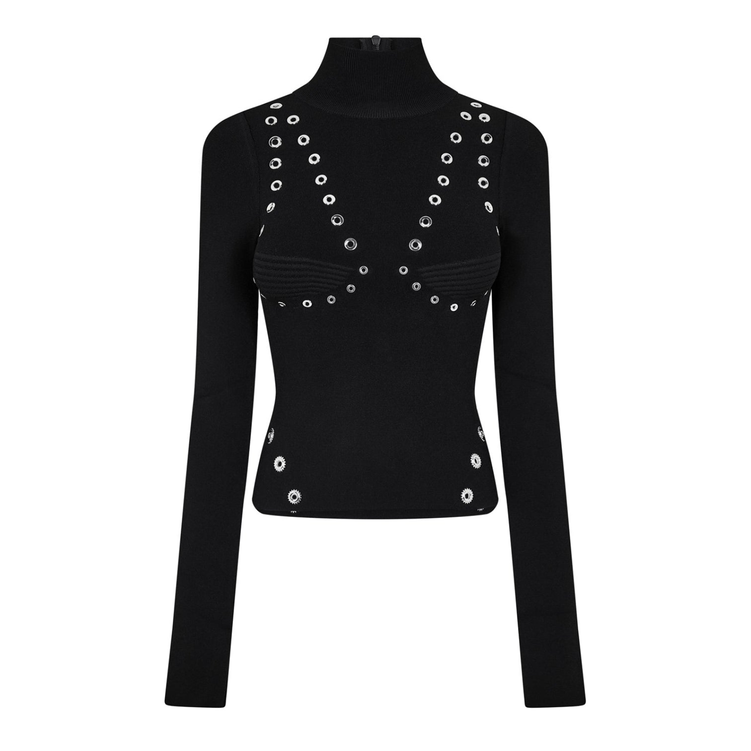 LUXURY HUB OFF WHITE EYELET KNITTED TOP