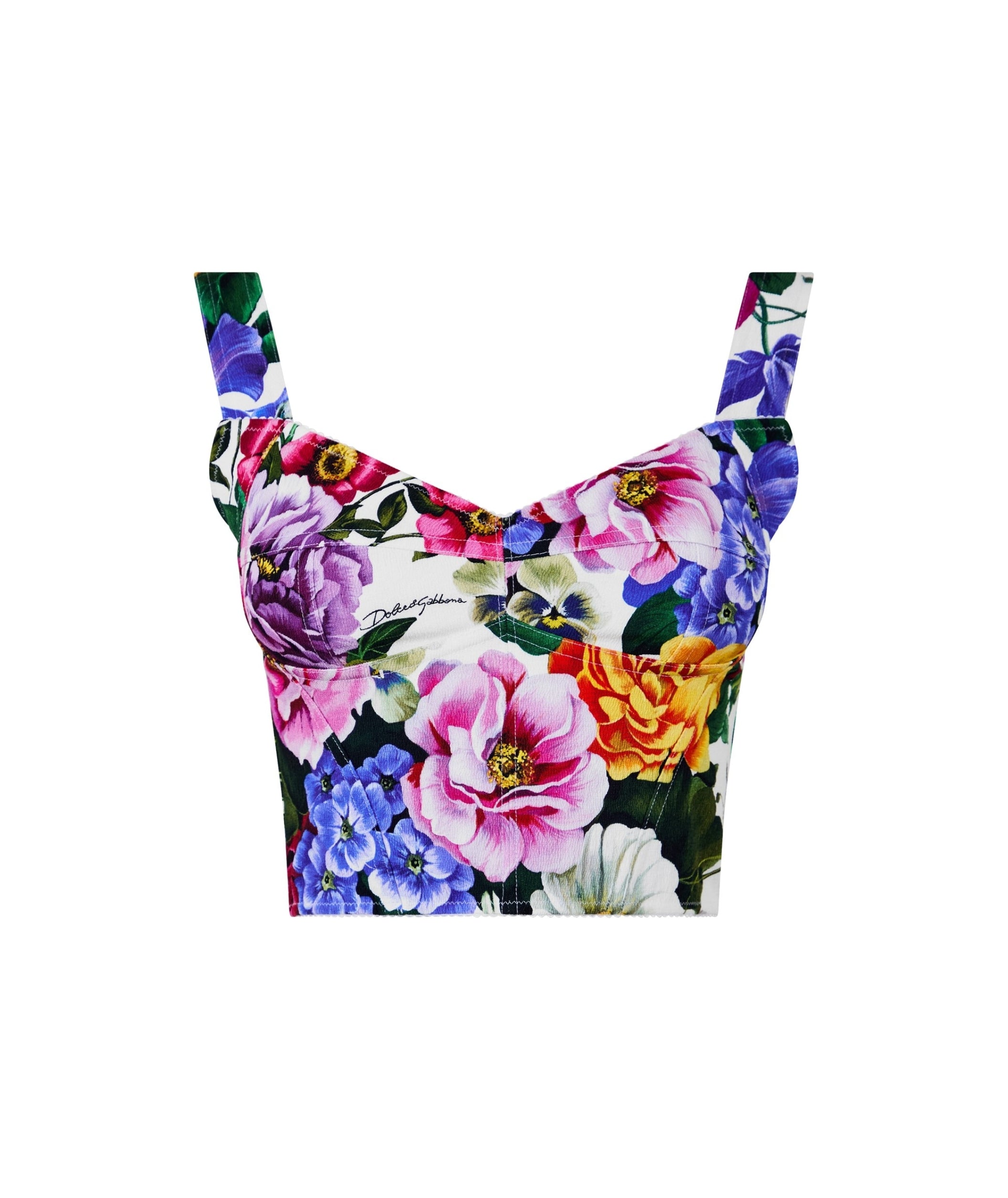 LUXURY HUB DOLCE AND GABBANA WOMEN'S FLORAL COTTON CROPPED BUSTIER TOP