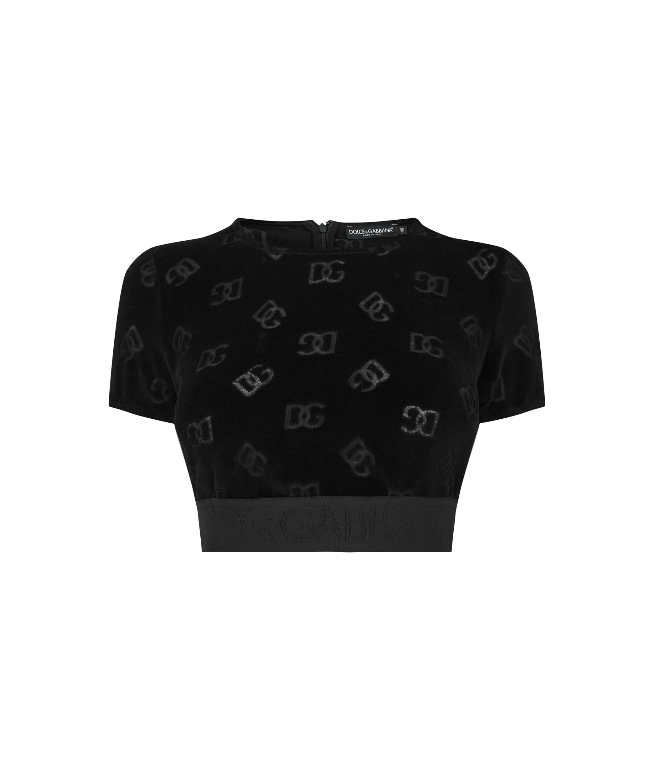 LUXURY HUB DOLCE AND GABBANA FLOCKED CROPPED JERSEY TOP