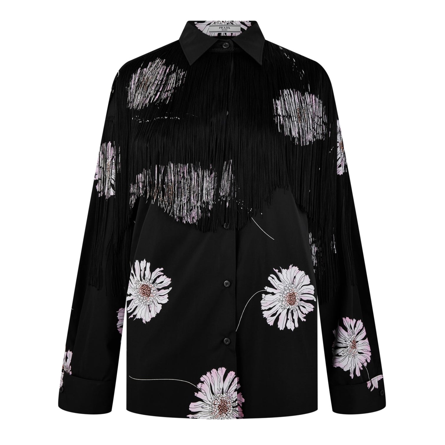 LUXURY HUB PRADA PRINTED POPLIN SHIRT WITH FRINGE DETAIL