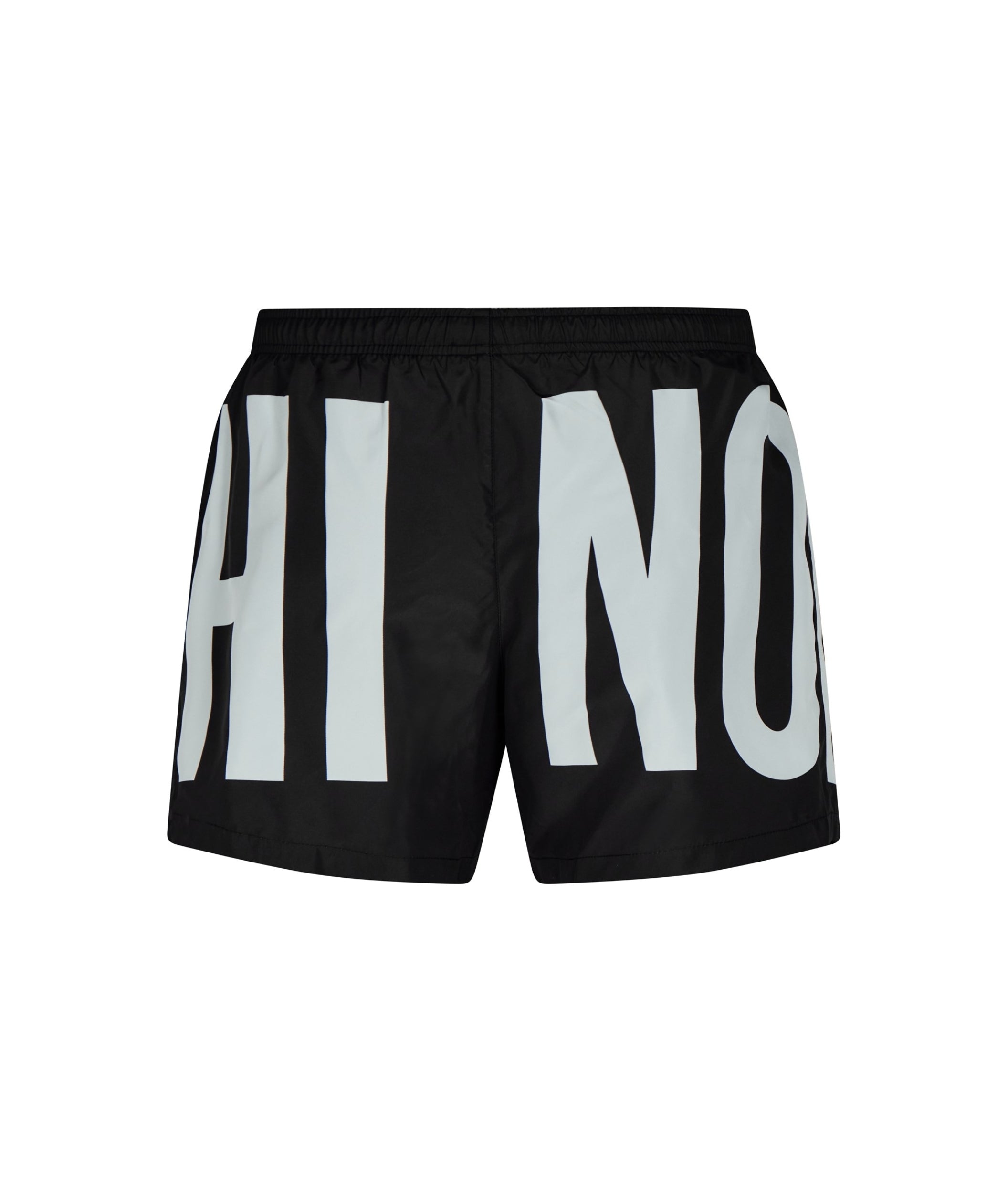 LUXURY HUB MOSCHINO LOGO MAXI PRINT SWIM SHORTS