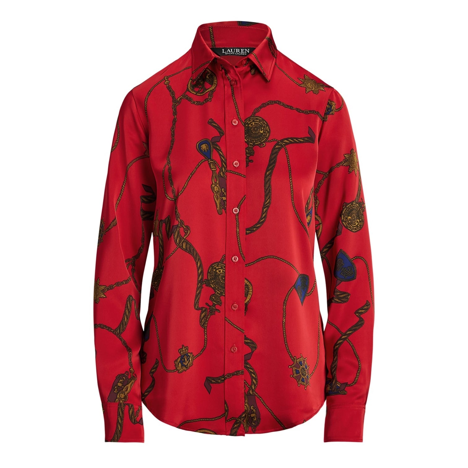 LUXURY HUB LAUREN BY RALPH LAUREN CLASSIC FIT PRINT CHARMEUSE SHIRT