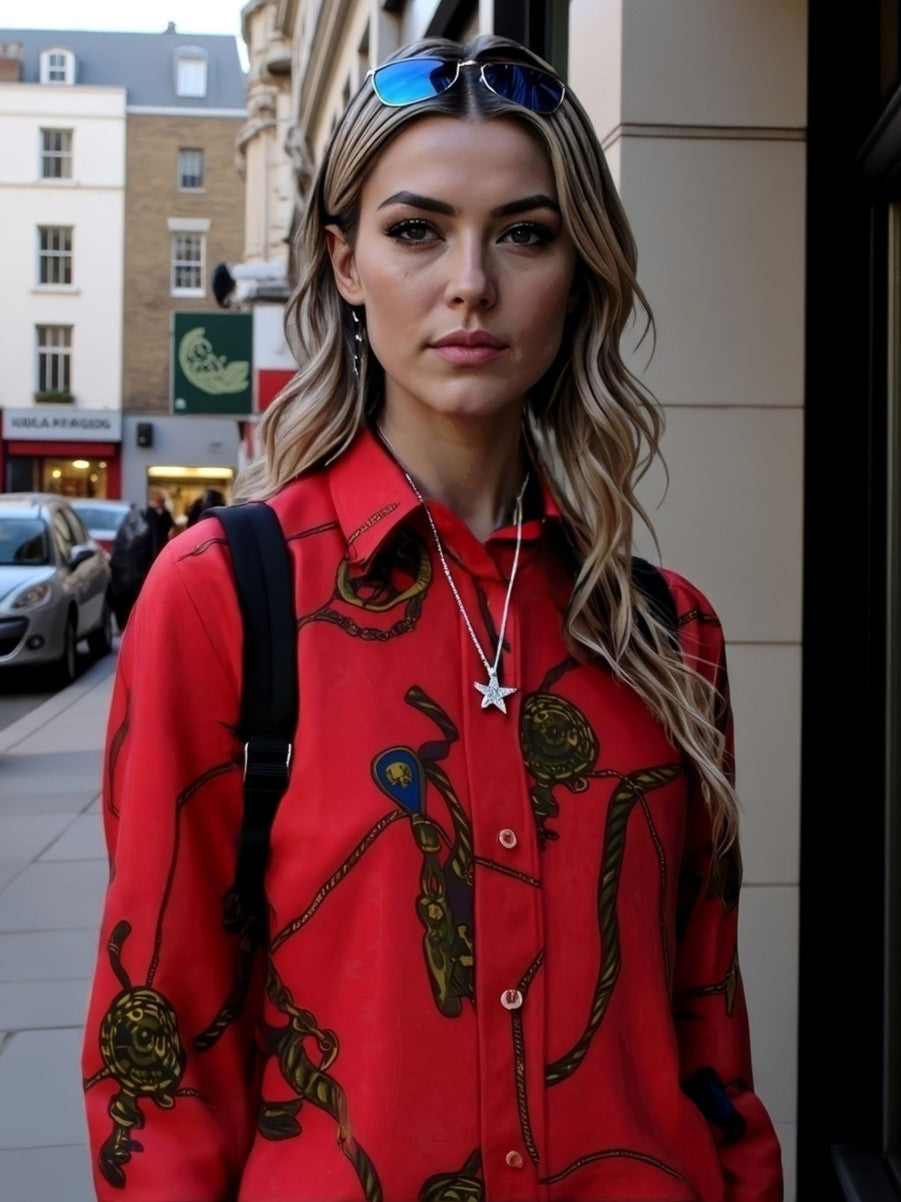 LUXURY HUB LAUREN BY RALPH LAUREN CLASSIC FIT PRINT CHARMEUSE SHIRT