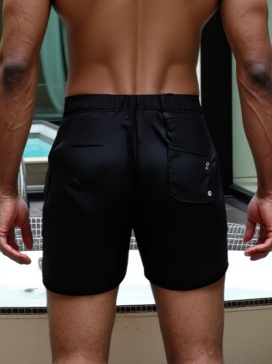 LUXURY HUB AMIRI MID-LENGTH SWIM TRUNKS WITH BRANDED PLATE