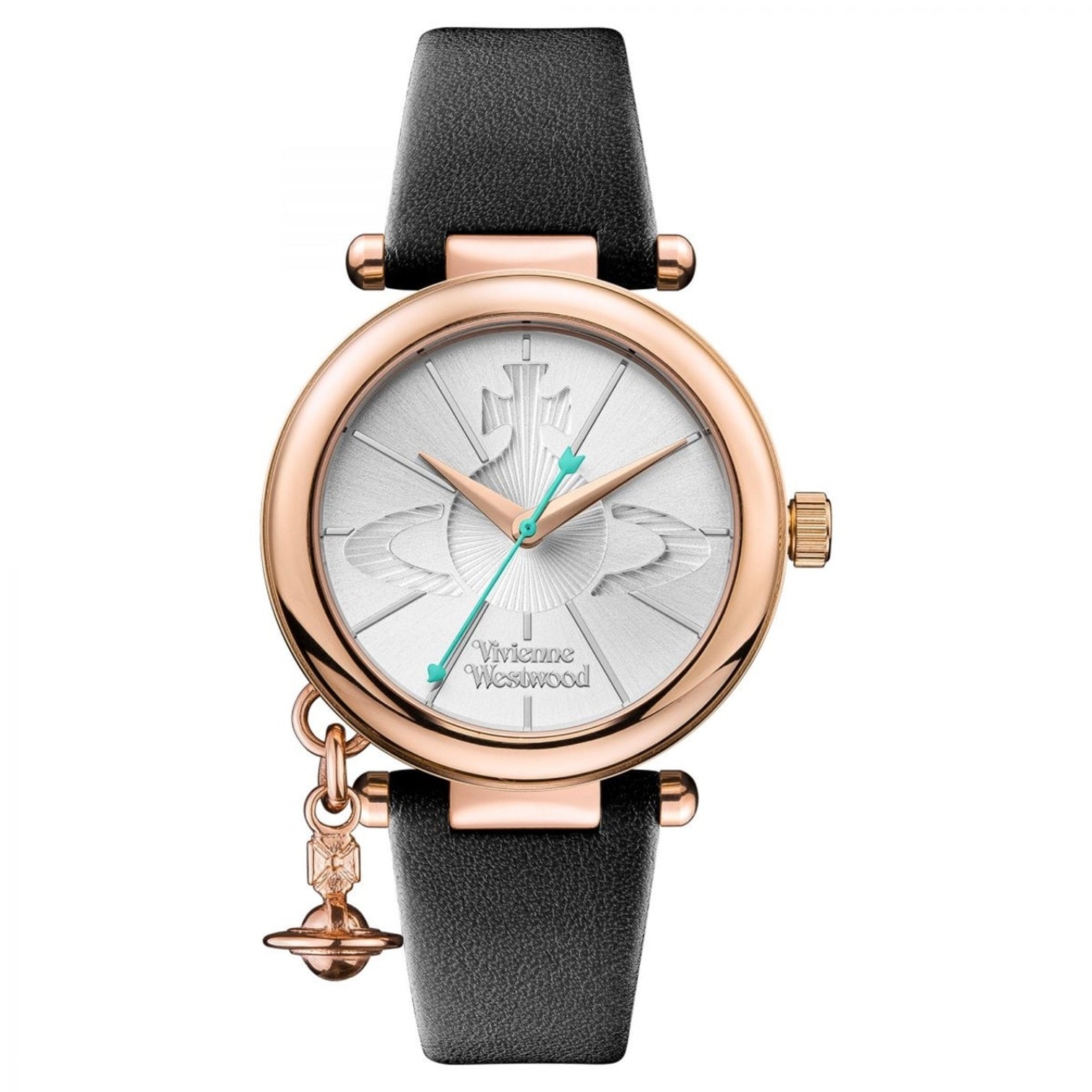 LUXURY HUB VIVIENNE WESTWOOD ROSE GOLD BLACK STRAP ORB WATCH