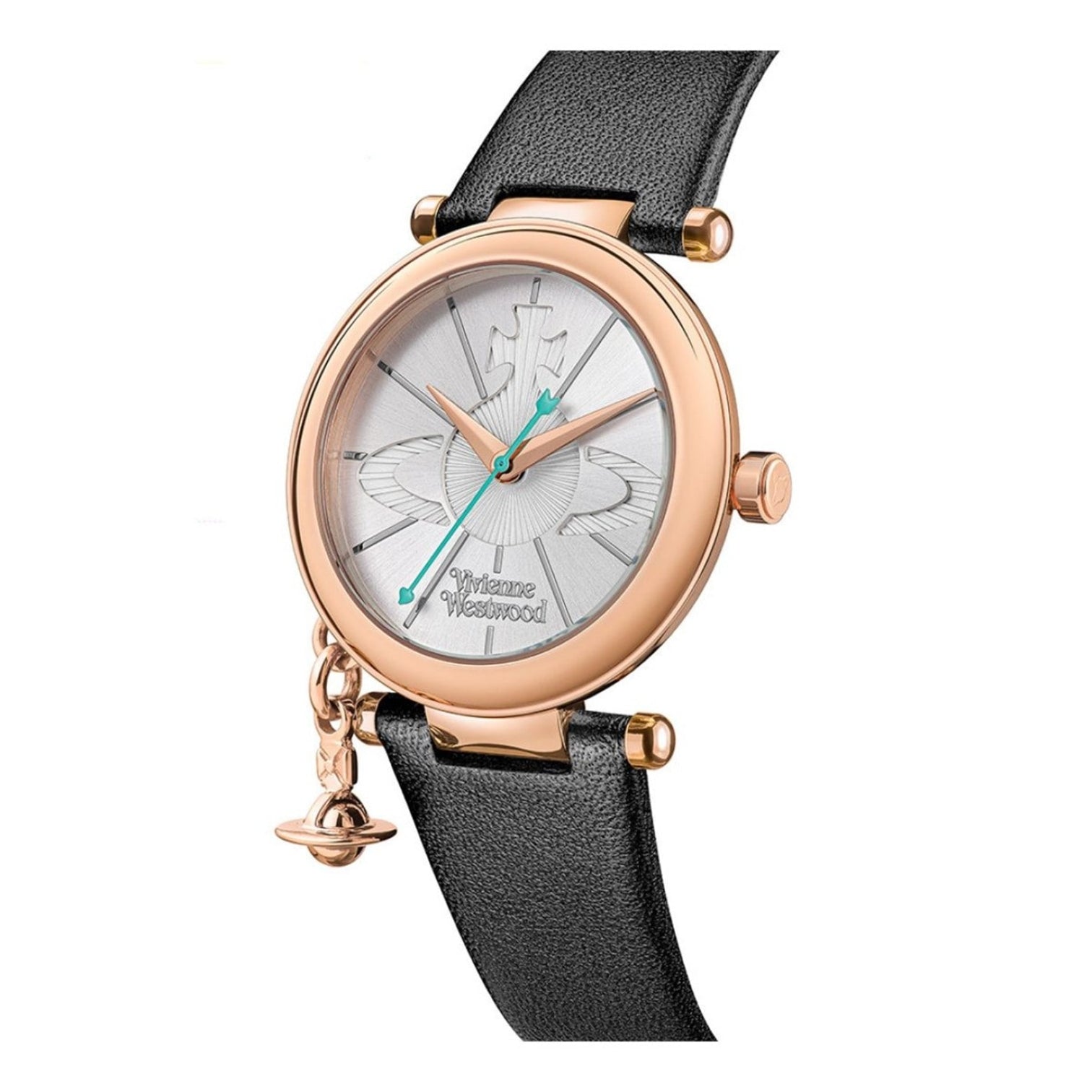 LUXURY HUB VIVIENNE WESTWOOD ROSE GOLD BLACK STRAP ORB WATCH